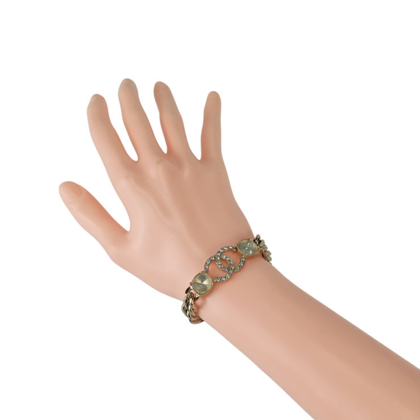 CHANEL Coco Mark Wristwear Chain Bracelet in Gold with Rhinestones, Women's, C23 C