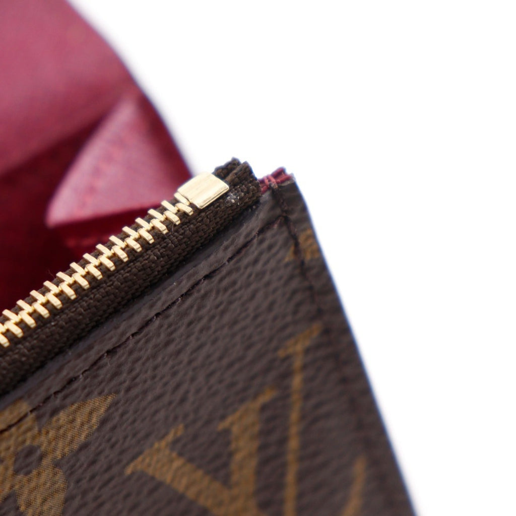 Louis Vuitton Portomone Rosary Coin Case M41939, Monogram Canvas, Fuchsia, Brown, Snap Buttons, Women's