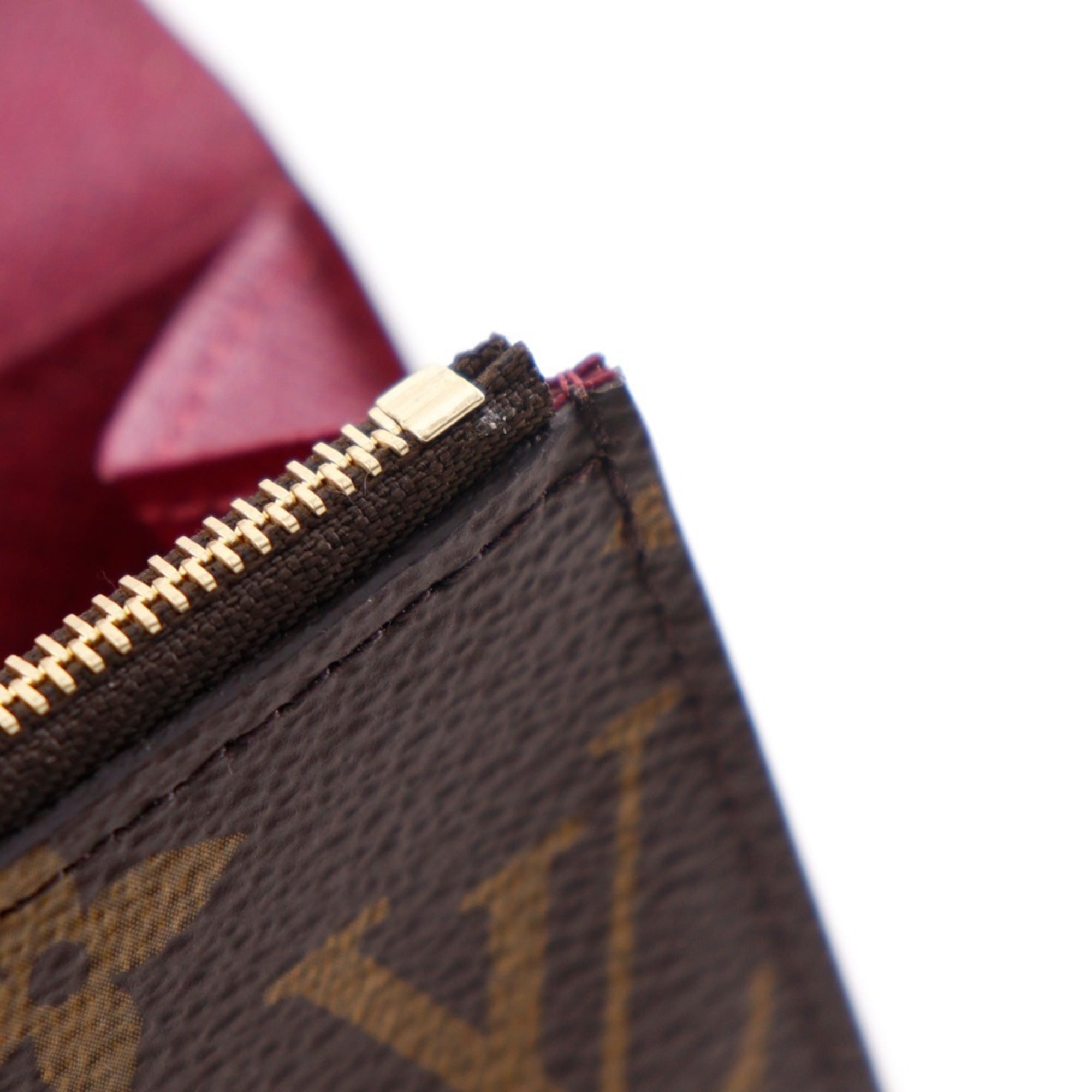 Louis Vuitton Portomone Rosary Coin Case M41939, Monogram Canvas, Fuchsia, Brown, Snap Buttons, Women's