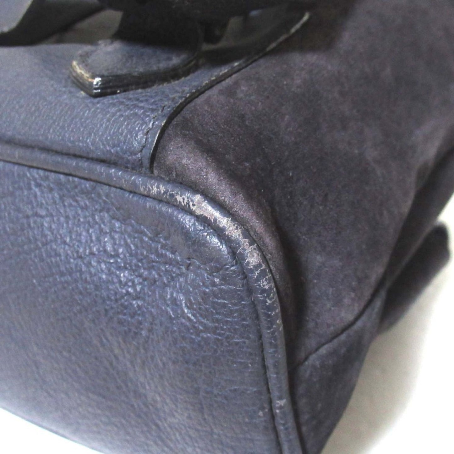 GUCCI Bamboo Line Suede and Leather Backpack, Navy, Women's