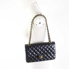 CHANEL A01112 Matelassé 25 Lambskin Shoulder Bag, Random Serial Number, Double Flap, Chain, Black with Gold Hardware, Comes Box and Dust Made in France, Women's — Like New