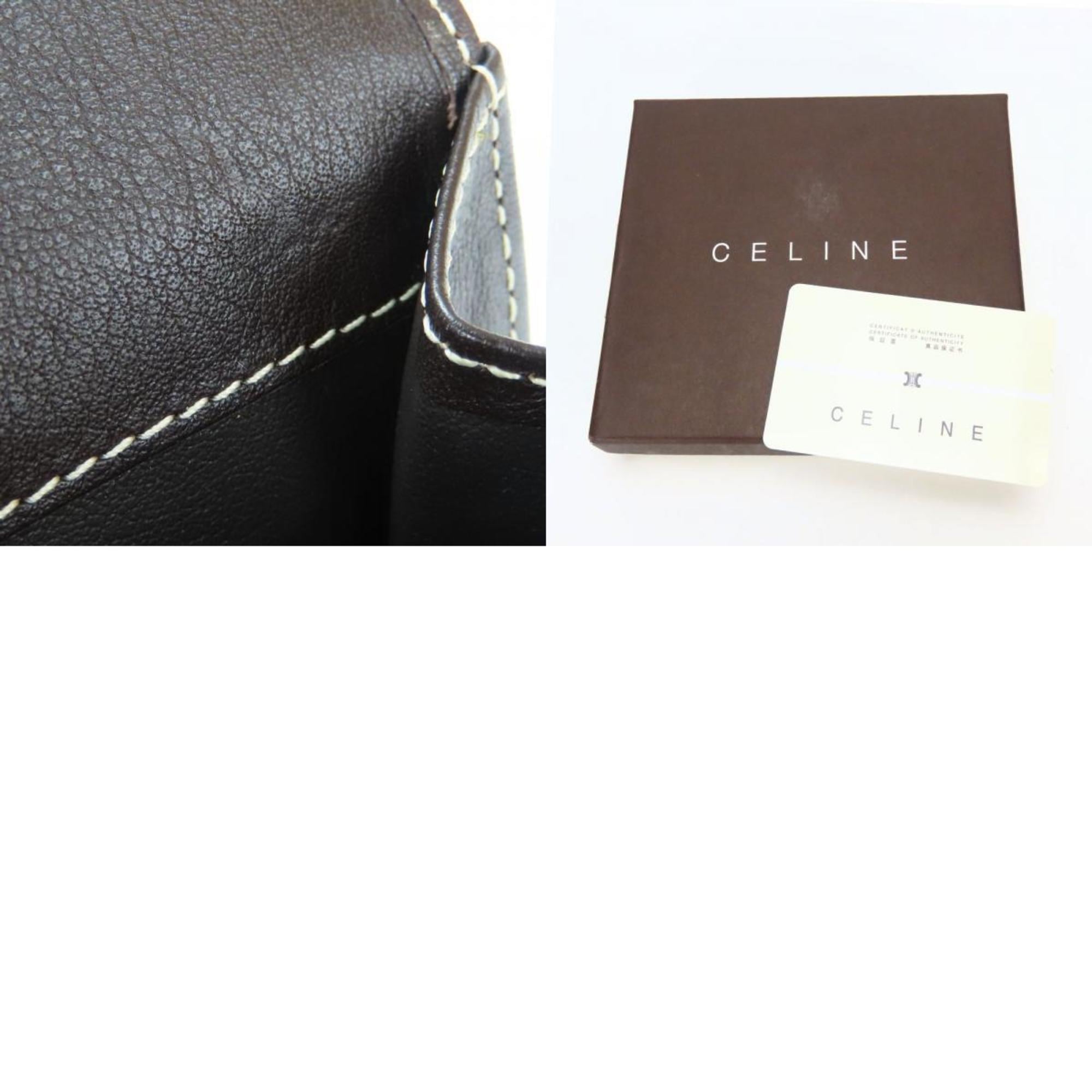Celine bi-fold wallet, Macadam canvas and leather, beige dark brown, compact, women's, CELINE