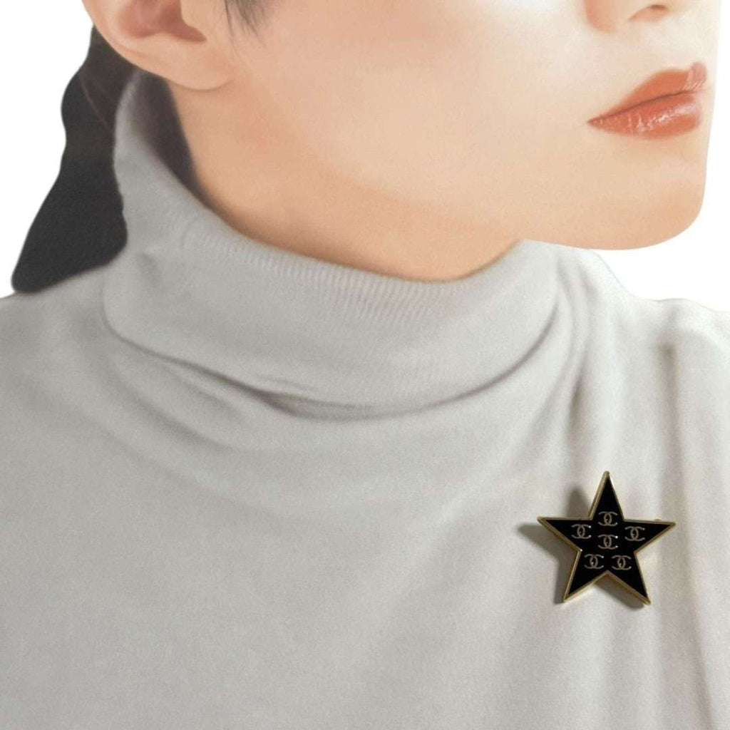 Chanel Women's Coco Mark Pin Brooch Badge Black Star 2001