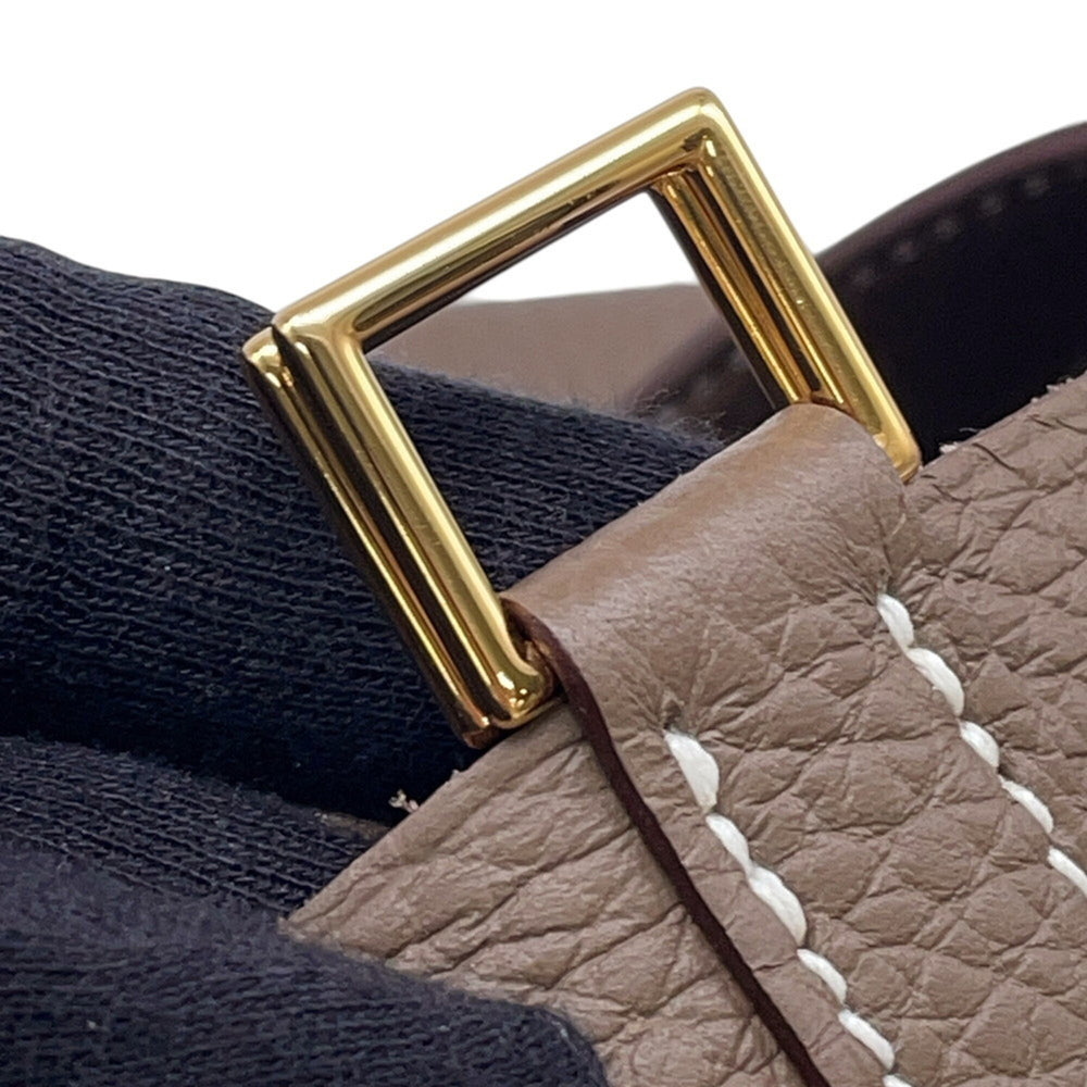 Hermes Picotin Lock MM Handbag, Etoupe, Taurillon Clemence Leather, B Stamp, HERMES Tote Bag, Lock, Picotin, Women's — Like New
