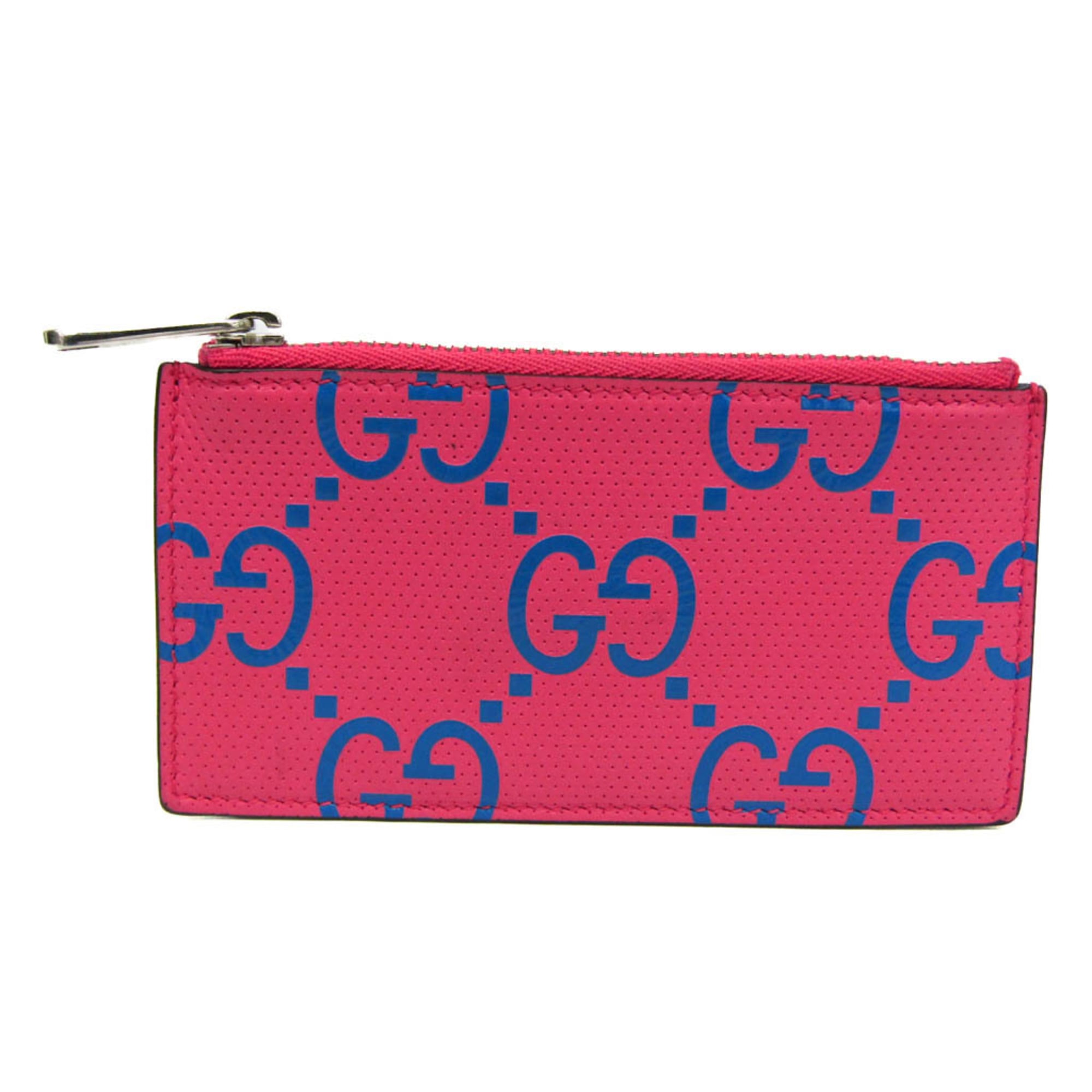 Gucci GG Embossed Zip Coin Card Holder 725550 Women,Men Leather Coin Purse/coin Case Blue,Pink