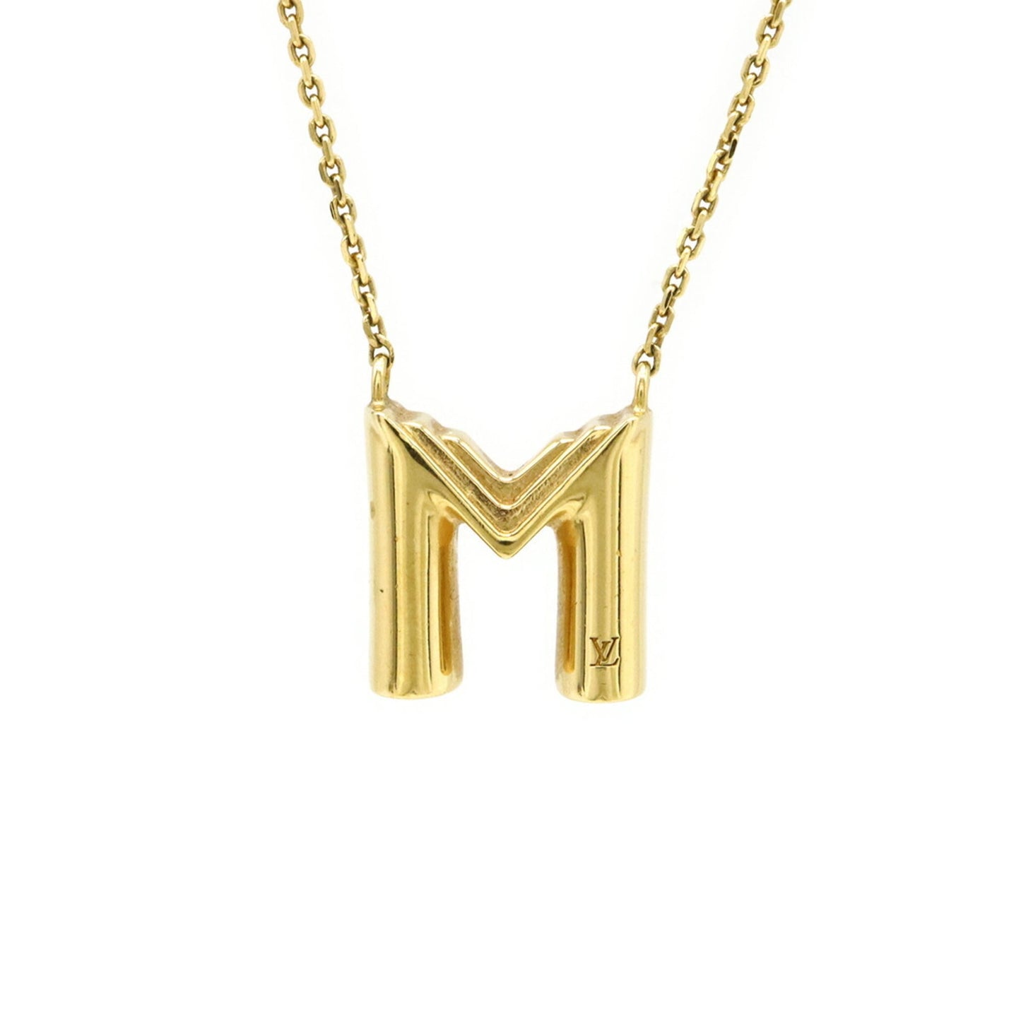 LOUIS VUITTON LV&ME M Initial Alphabet Pendant Necklace in GP Gold (M61068)