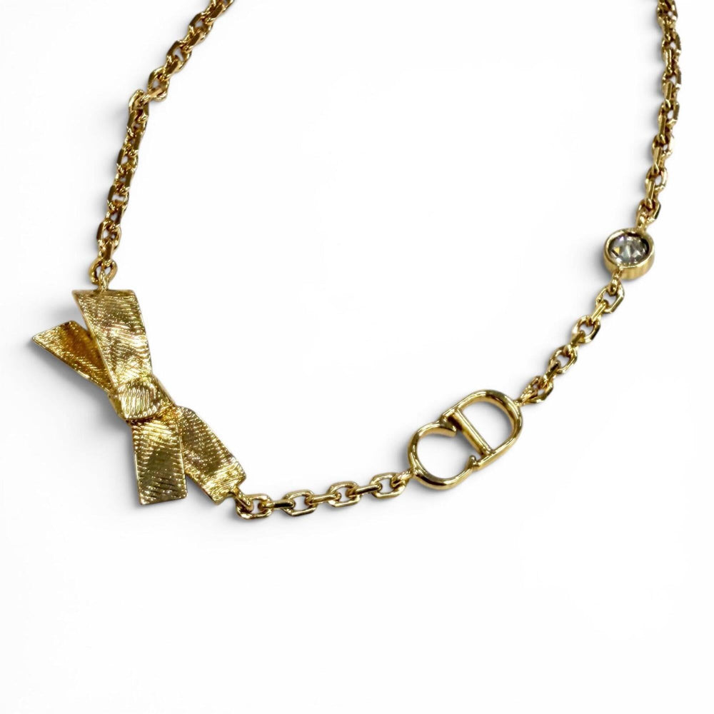 Christian Dior DIOR B3335 WOMCY CD Bow (Current Model) - 17cm total length, ribbon rhinestone bracelet, gold, women's, with box and dust bag — Like New