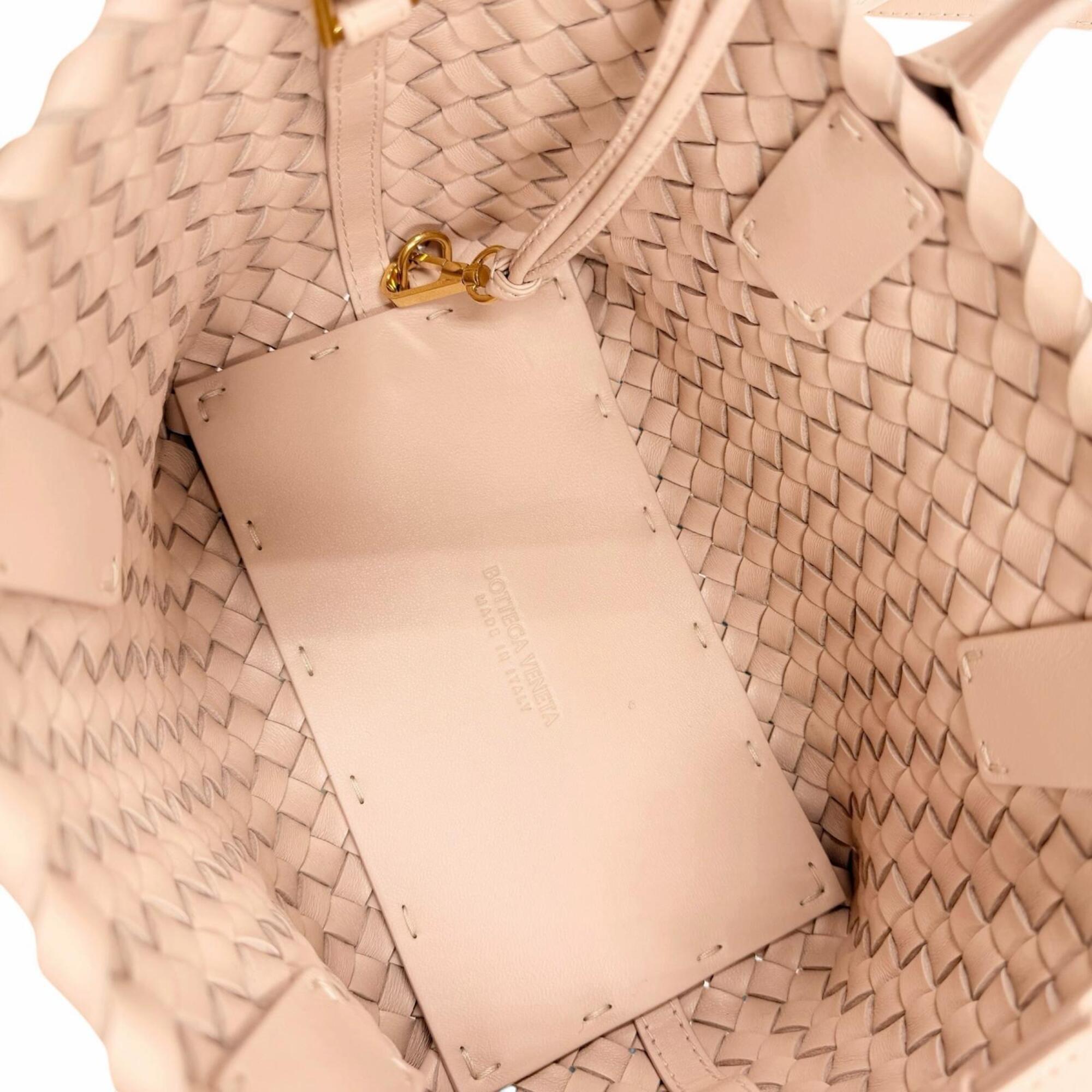 BOTTEGA VENETA 781670 Intrecciato Mini Cabas Lambskin 2-Way Handbag/Shoulder Bag with Pouch, Pink, Made in Italy, Women's, Dust — Like New