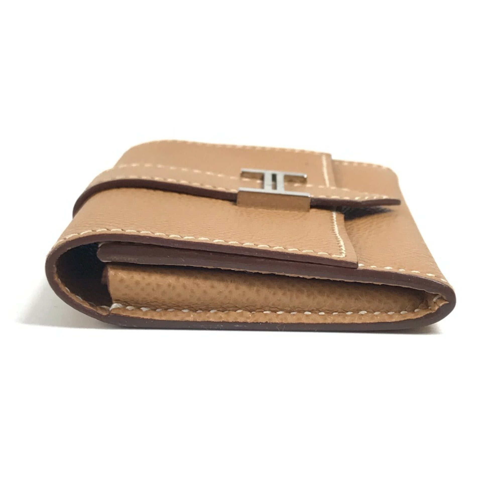 HERMES Bearn H logo flap coin purse wallet, Epson, men's and women's, beige