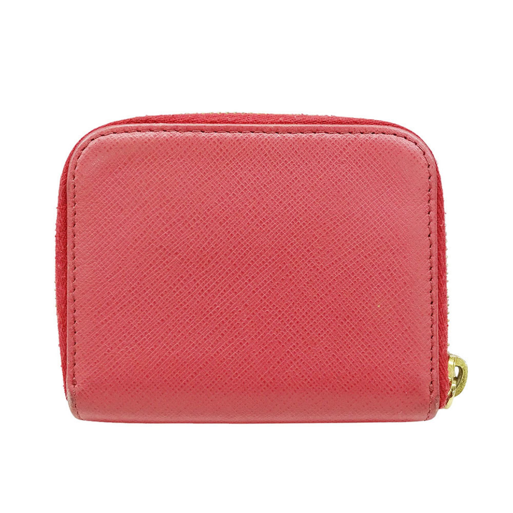 Prada Women's Saffiano Pink Wallet/Coin Case 1MM268 with Zip-Around Coin Purse
