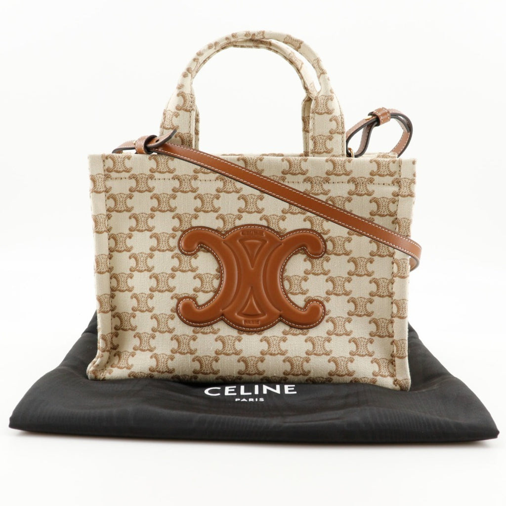 CELINE Triomphe Small Hippo Thais Handbag Shoulder 19916 2EZ6 01BC Canvas Beige 2way A5 Women's