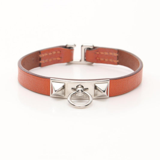 Hermes HERMES Rival Mini Bracelet Stainless Steel Swift Leather Ladies Orange Silver
