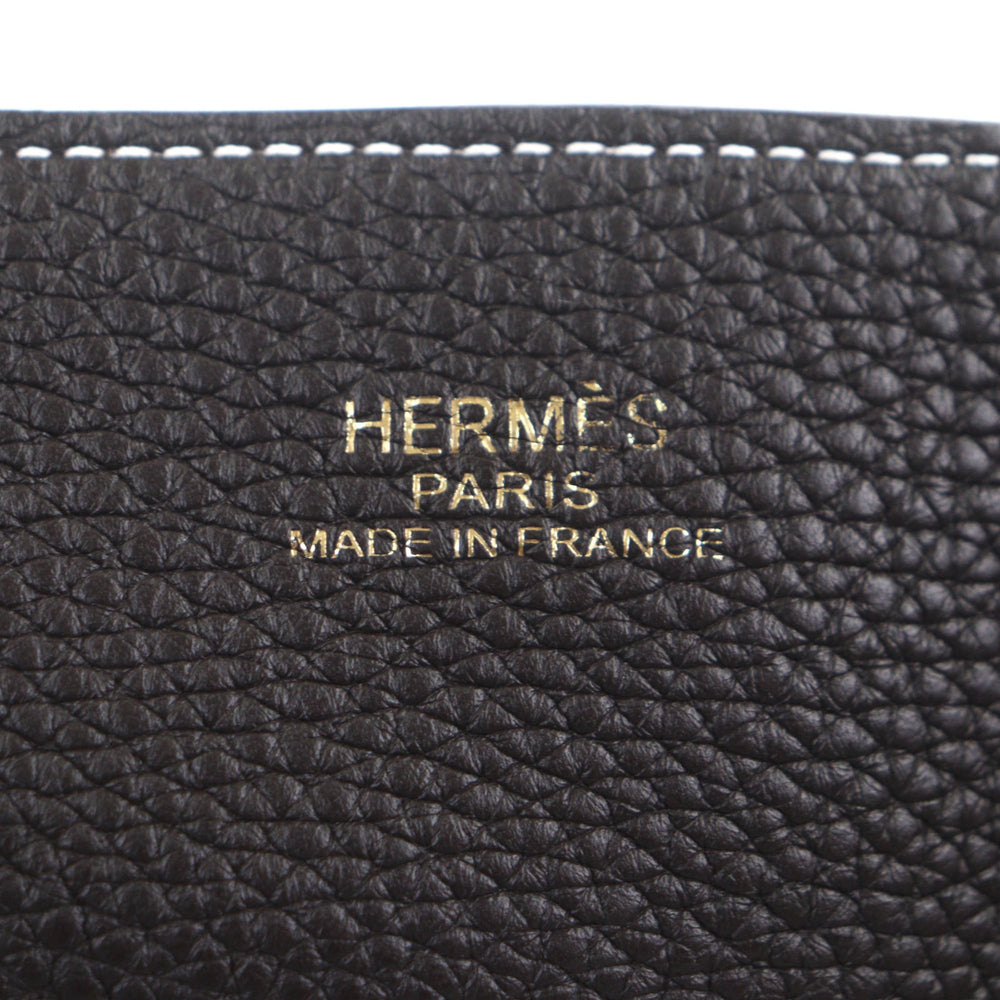 HERMES Double Sens 45 Tote Bag, Taurillon Clemence Leather, Etoupe/Ebene, K Stamp, with Dust Made in France, Men's — Like New