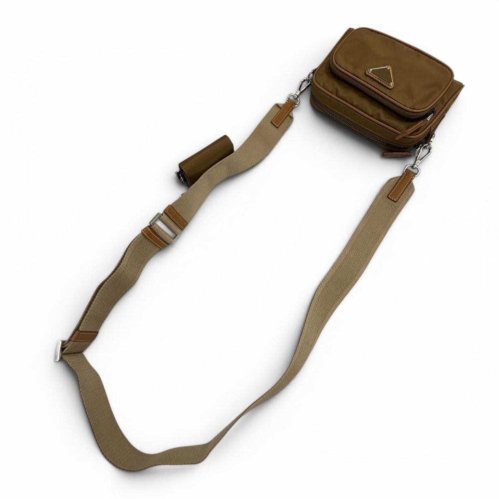 PRADA 2VH172 Nylon Leather Triangle Logo Plate Re-Nylon Shoulder Bag with Pouch Brown Made in Italy Men's — Like New