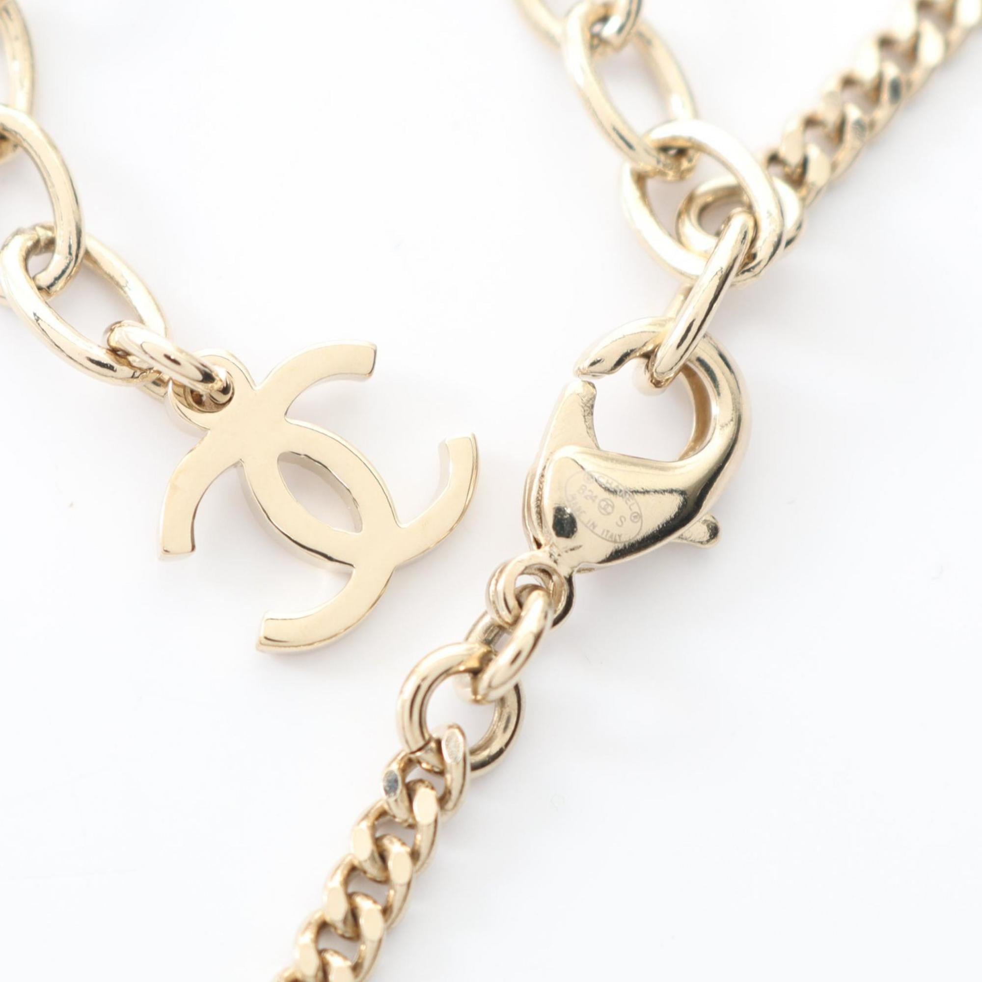 Chanel Coco Mark Back Motif Necklace, Gold Plated with Rhinestones, Women's, Available in Gold, Pink, and Clear