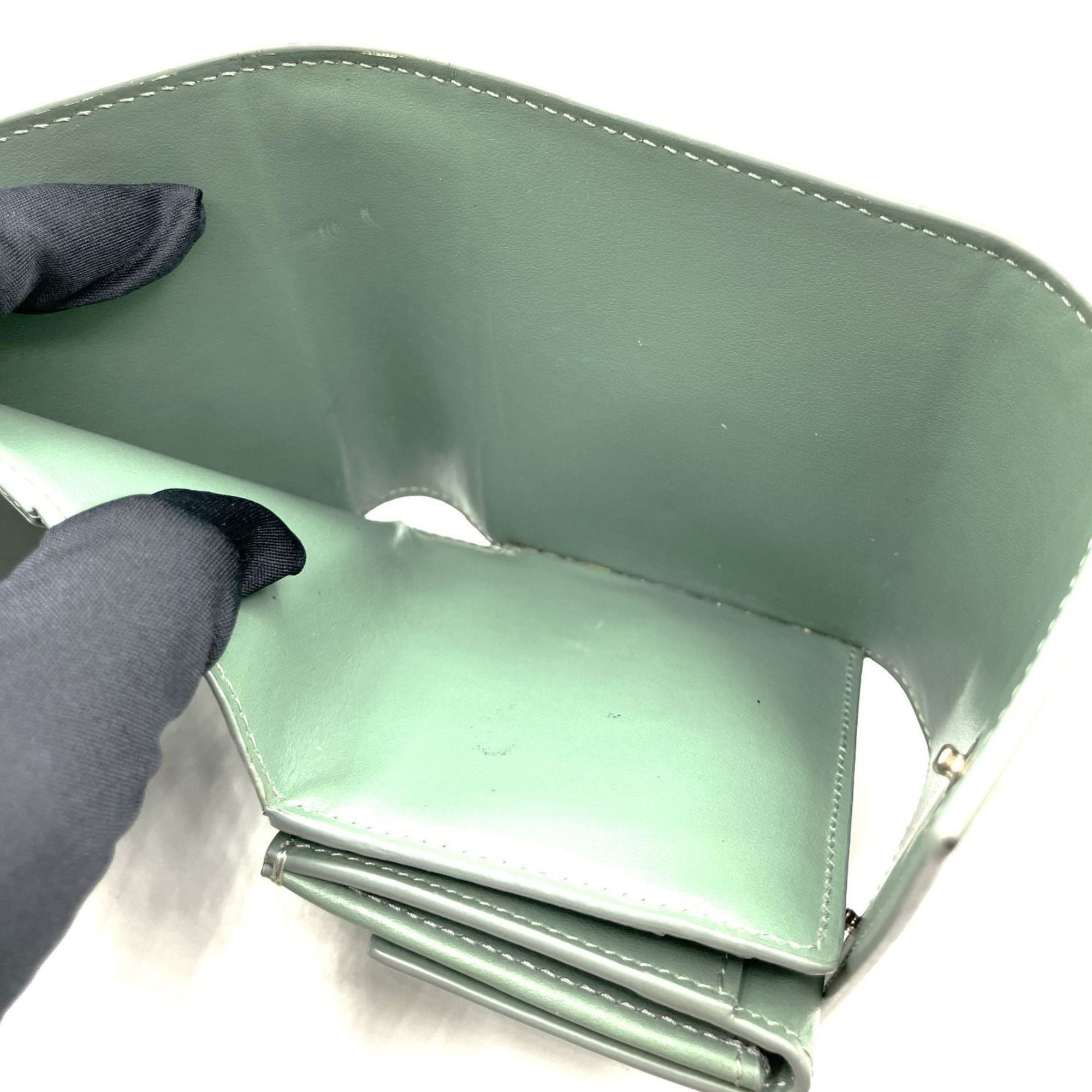 CELINE Small Trifold Wallet in Gray and Green