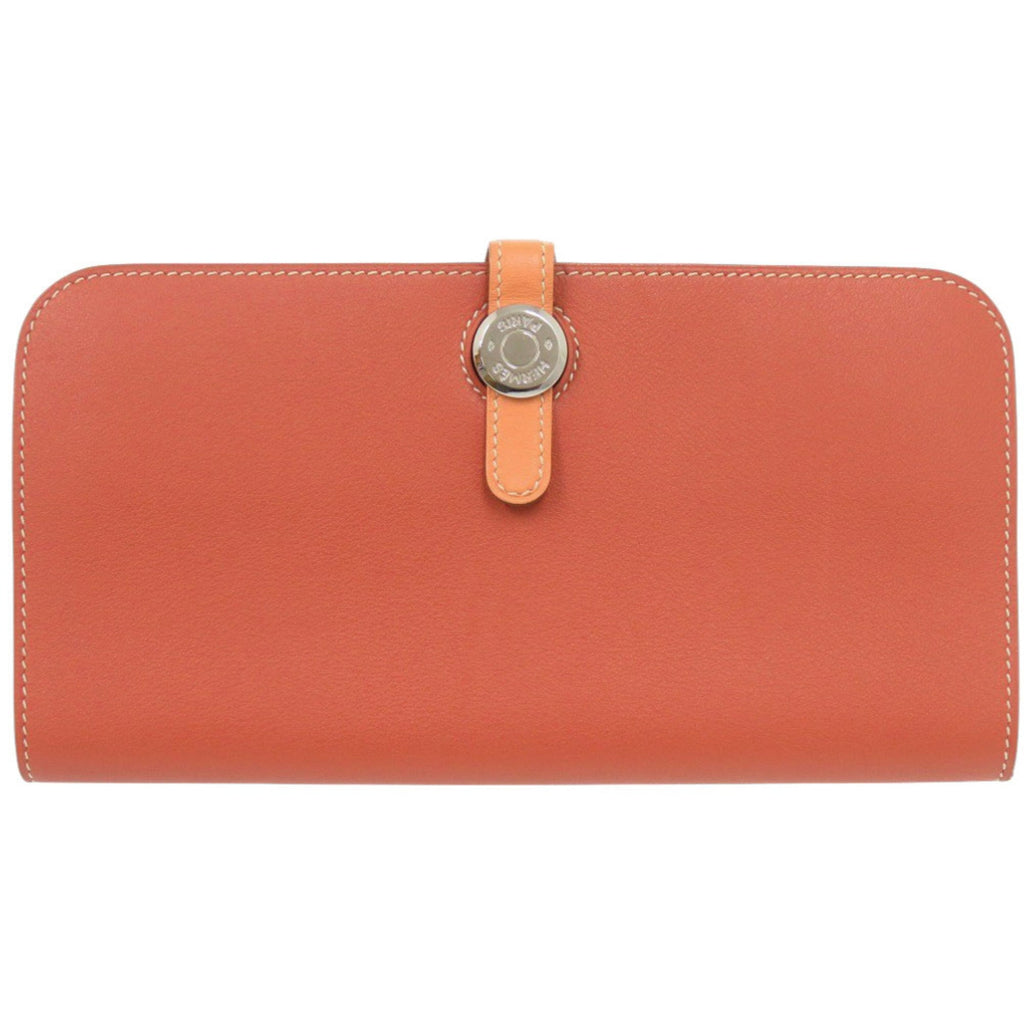 Hermes Excellent condition Hermès Dogon Long Swift Wallet in Sanguine Crevette with silver hardware, Q stamp (2013 model) 1259