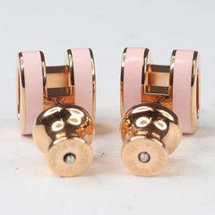 Hermes HERMES Earrings "Mini Pop H" Ash Lacquer Metal Rose Dragee Golden Unused — New - Store Return