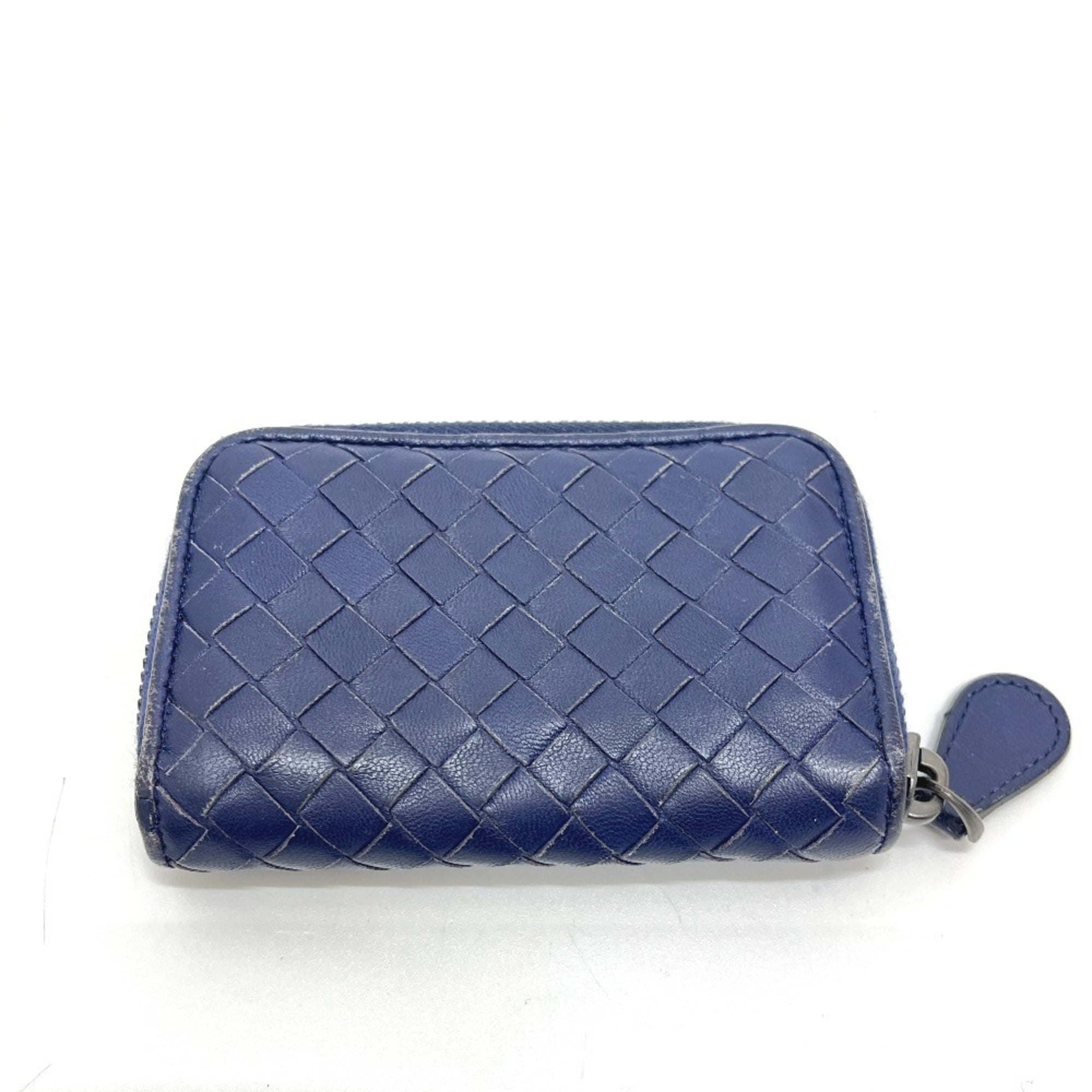 BOTTEGA VENETA 114075 Intrecciato Coin Purse, Leather, Women's, Blue