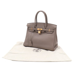 Birkin 30 Hermes HERMES Taurillon Novillo Gris Asphalt Handbag D Stamp Gold Hardware — New - Store Return