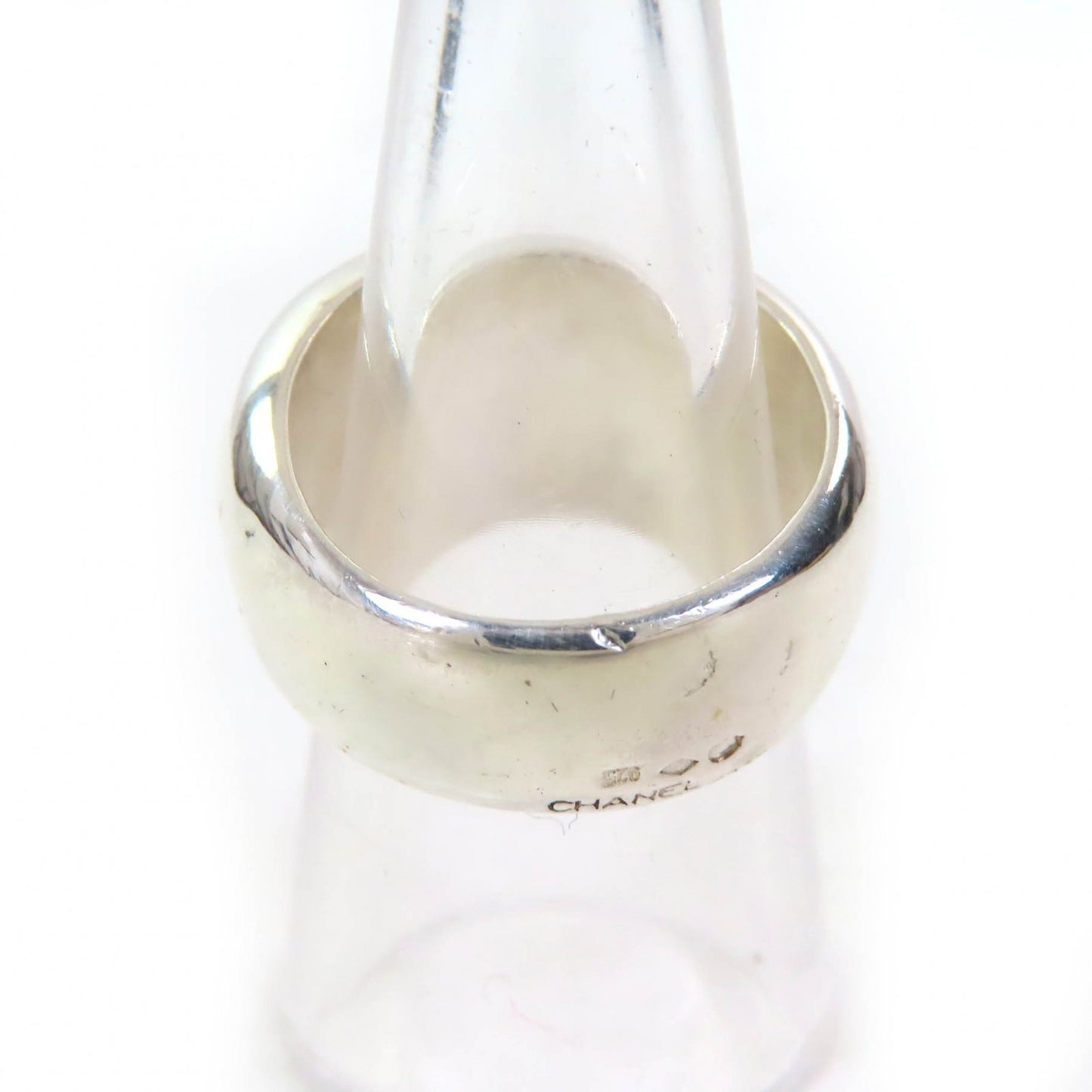 CHANEL SV925 Wide Ring with Logo Engraving, Silver, Approx. Japanese Size, Weight 16.2g, Women's