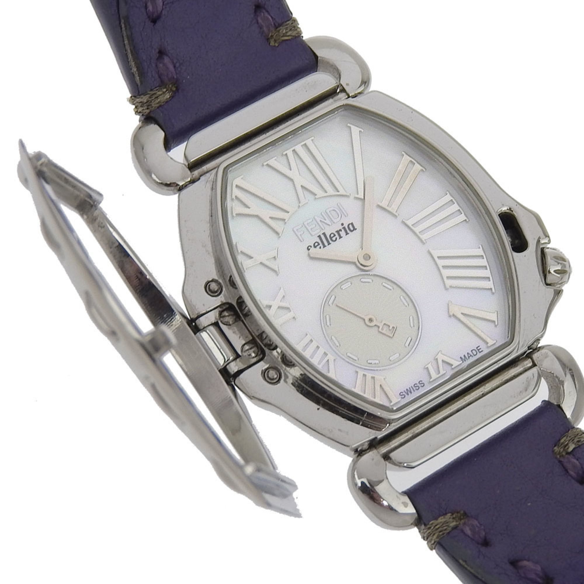 FENDI Celeria Watch 8400M Stainless Steel x Embossed Leather Quartz Small Second White Shell Dial Boys — Very Good