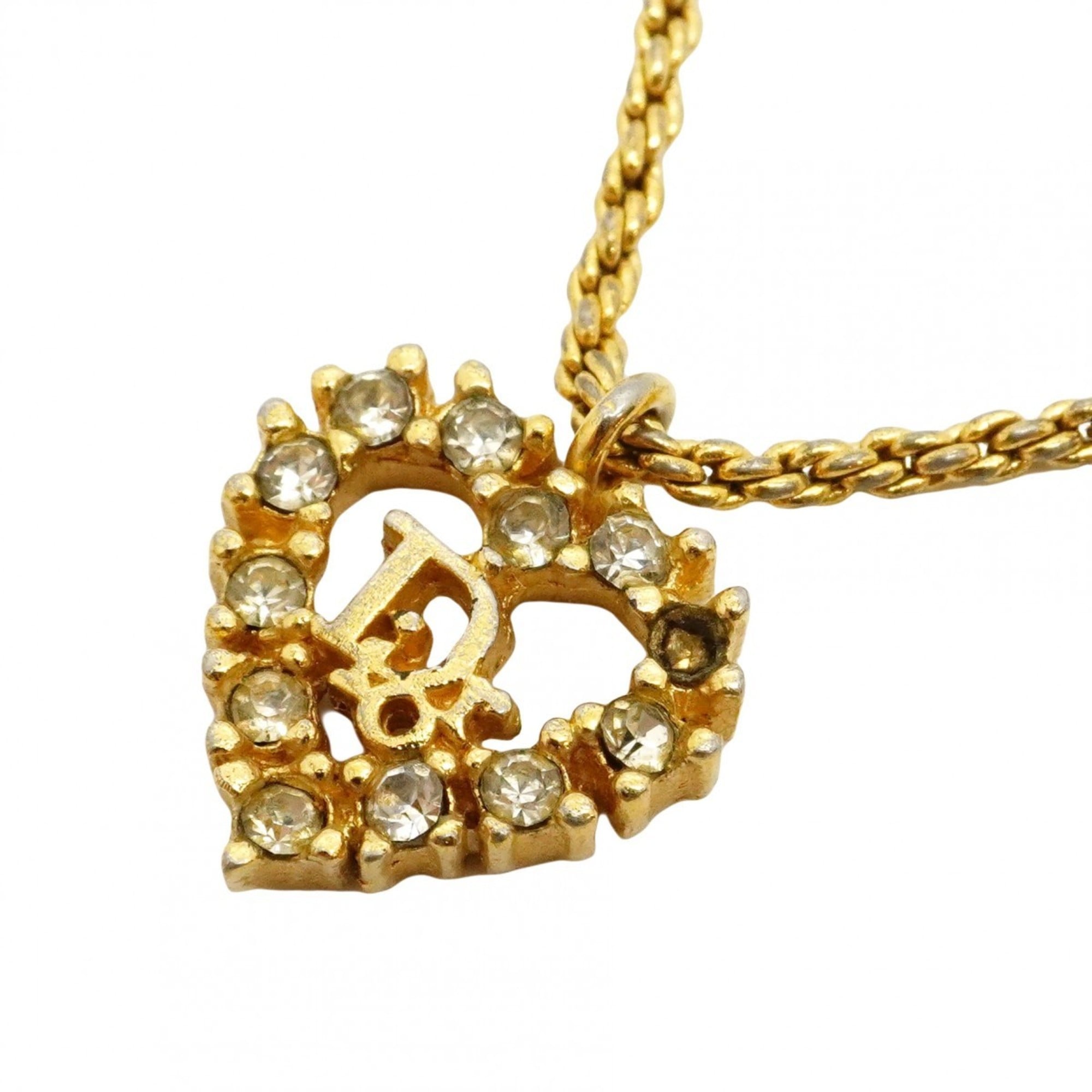 Christian Dior necklace with heart motif, gold plated rhinestones, for women.
