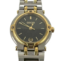 GUCCI 9000L Logo Engraved Stainless Steel Quartz Wristwatch, Silver/Gold, 37789 — Good