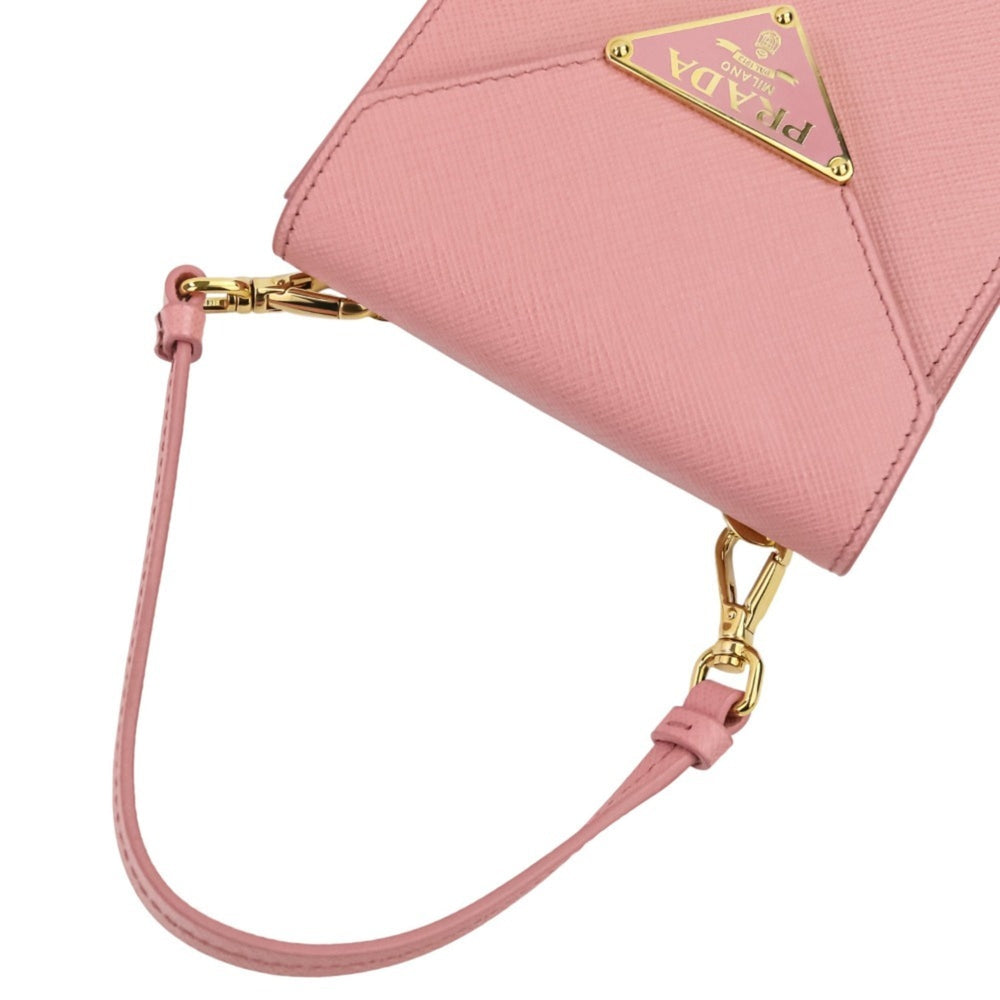 PRADA Saffiano Leather Chain Shoulder Bag/Pochette 1BP050 Pink Women's — Like New