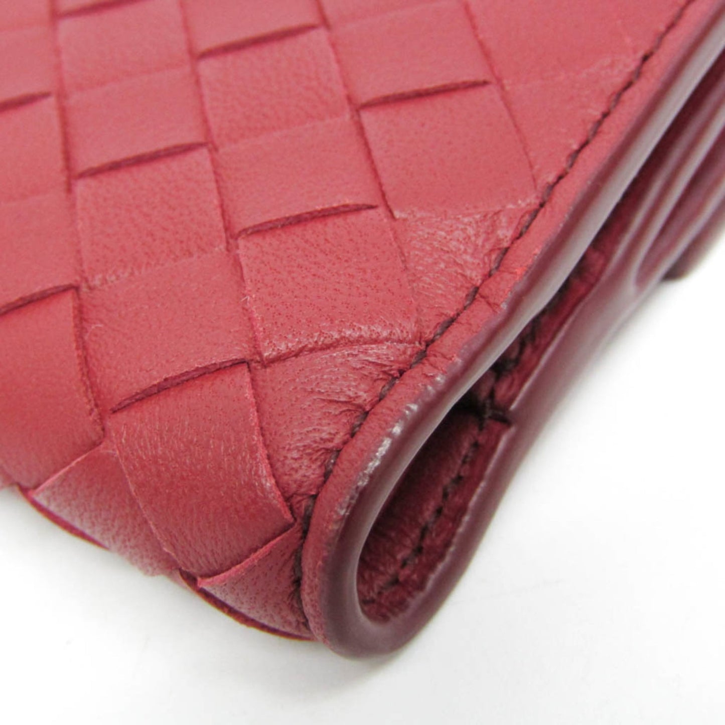 Bottega Veneta Intrecciato Compact Wallet Women,Men Leather Wallet (bi-fold) Red Color