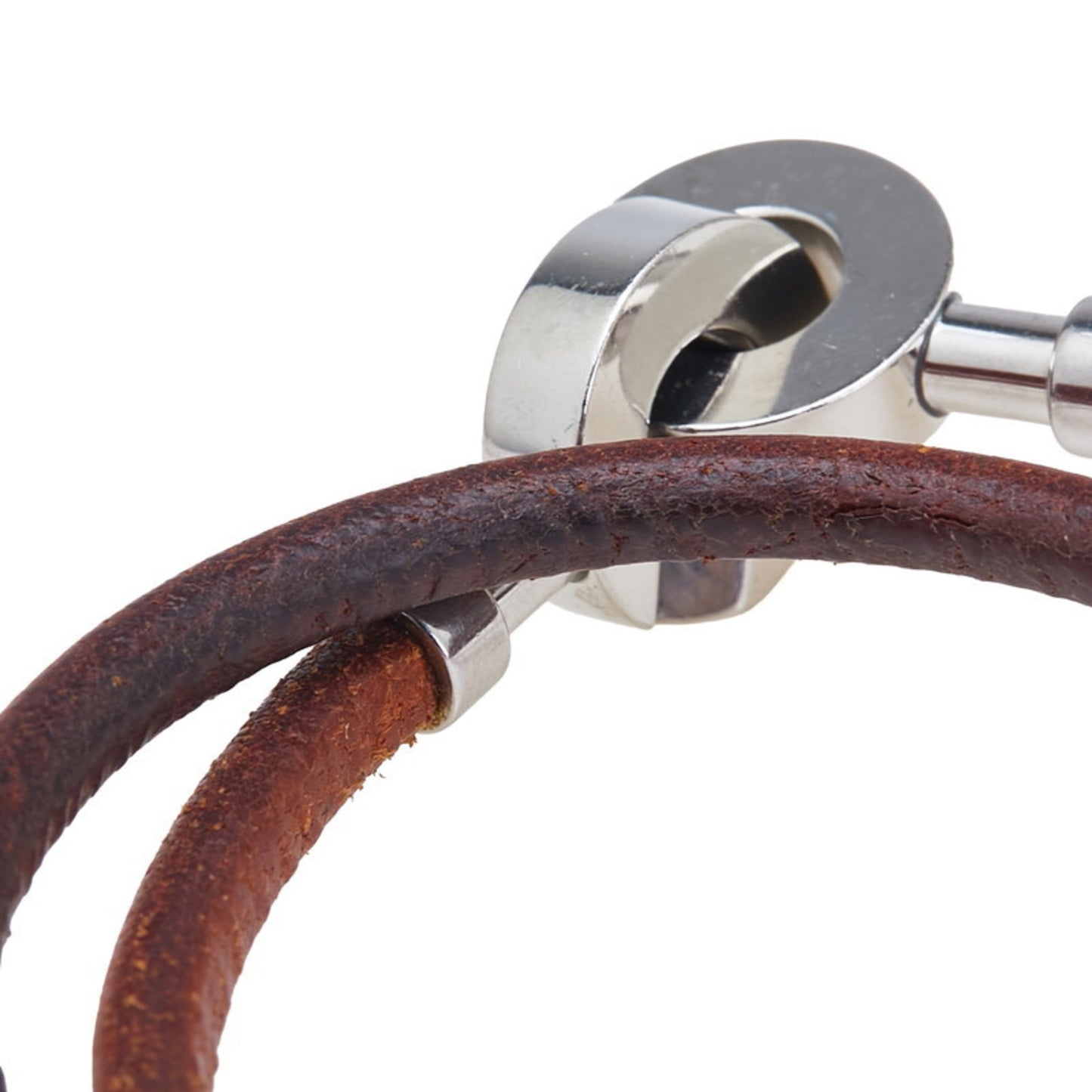 Hermes Lancelot Bracelet Choker in Brown and Silver Leather Metal for Women