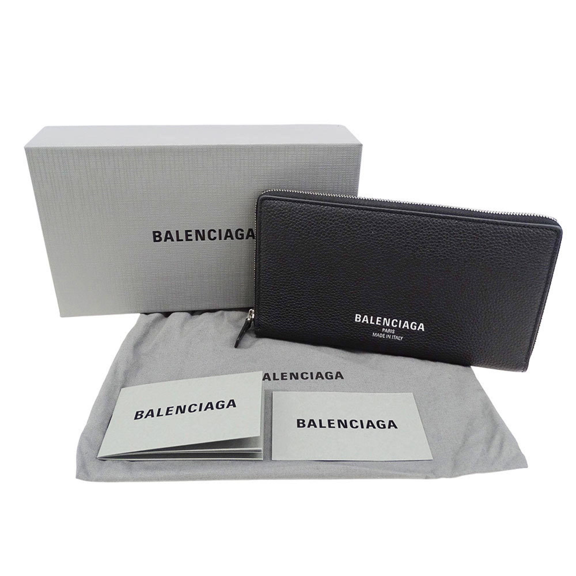 Balenciaga Men's Long Wallet in Black Leather with Round Zipper