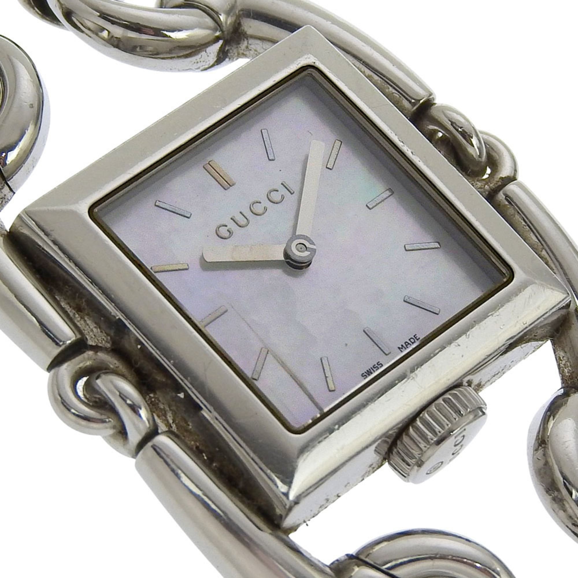 Gucci Signoria Watch, 116.3mm, Stainless Steel, Quartz Movement, Analog Display, White Shell Dial, Women's — Good