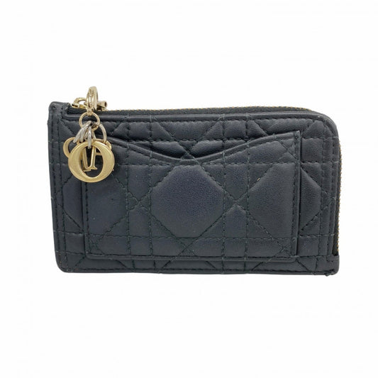Christian Dior Cannage Leather Wallet/Coin Case in Black Champagne for Women