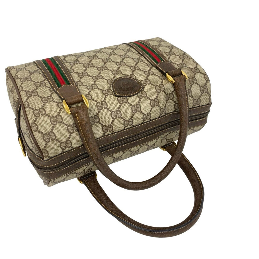 GUCCI Vintage Sherry Line GG Logo Leather 2-Way Handbag/Shoulder Bag, Brown, 37655 — Like New