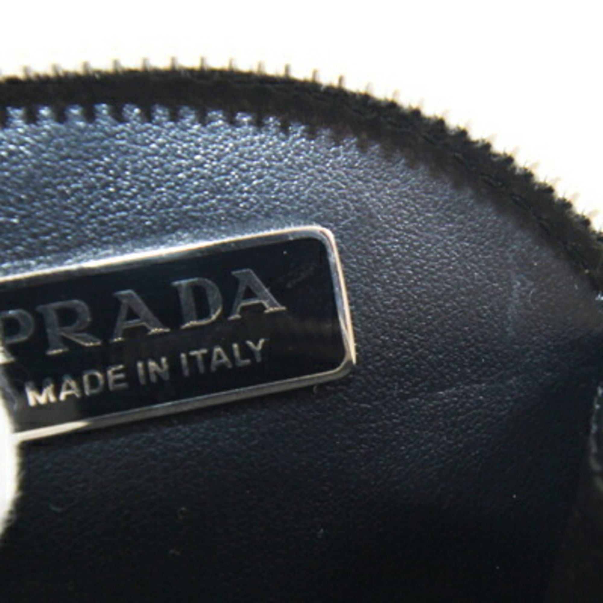 Prada Mini Pouch Wallet/Coin Case 1TL431 White Leather Coin Purse Accessory Bag Charm Round Keychain Triangle Plate PRADA | Handbag Attachment Carabiner — Like New