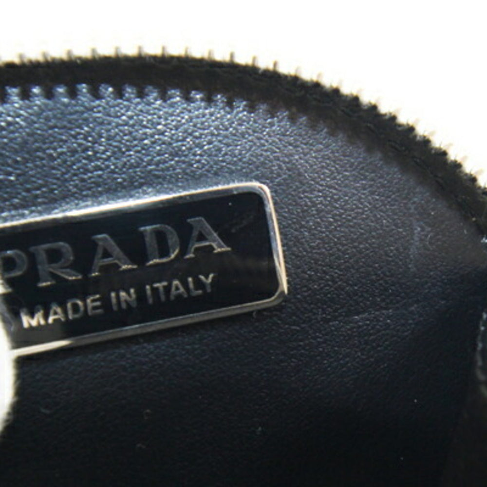 Prada Mini Pouch Wallet/Coin Case 1TL431 White Leather Coin Purse Accessory Bag Charm Round Keychain Triangle Plate PRADA | Handbag Attachment Carabiner — Like New