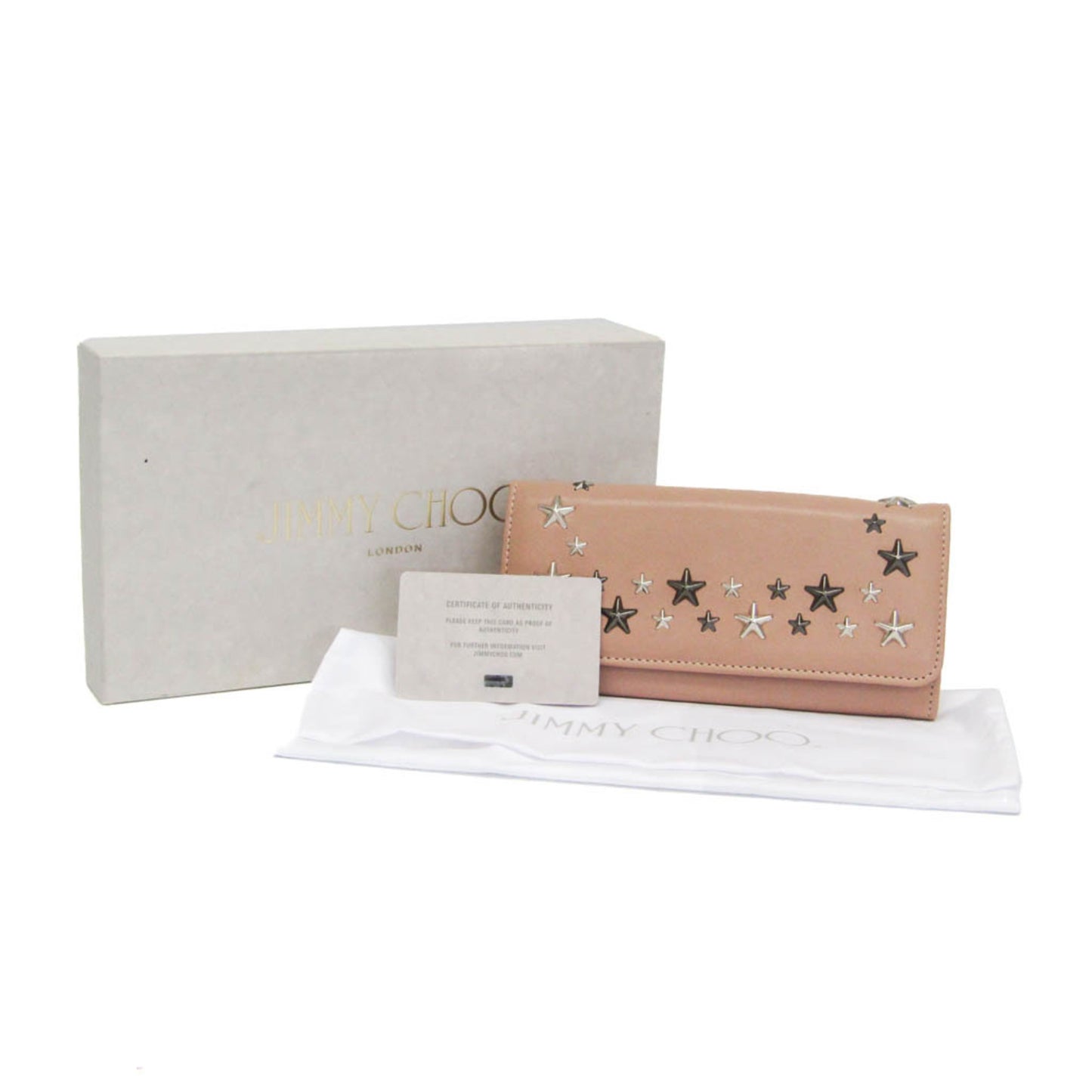 Jimmy Choo NINO J000108501001 Women's Leather Studded Long Wallet (bi-fold) Coral Pink