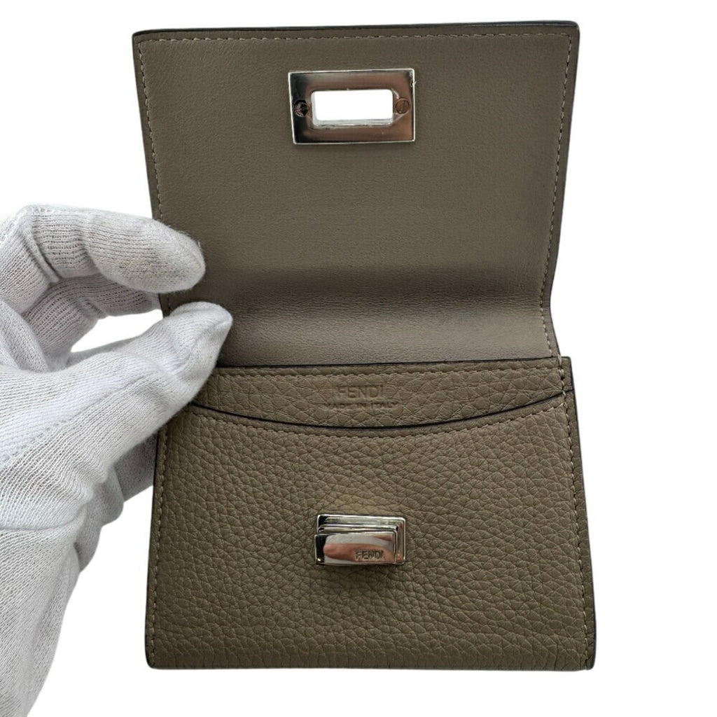 FENDI Peekaboo Turnlock Selleria Card Case Wallet, Gray, Women's