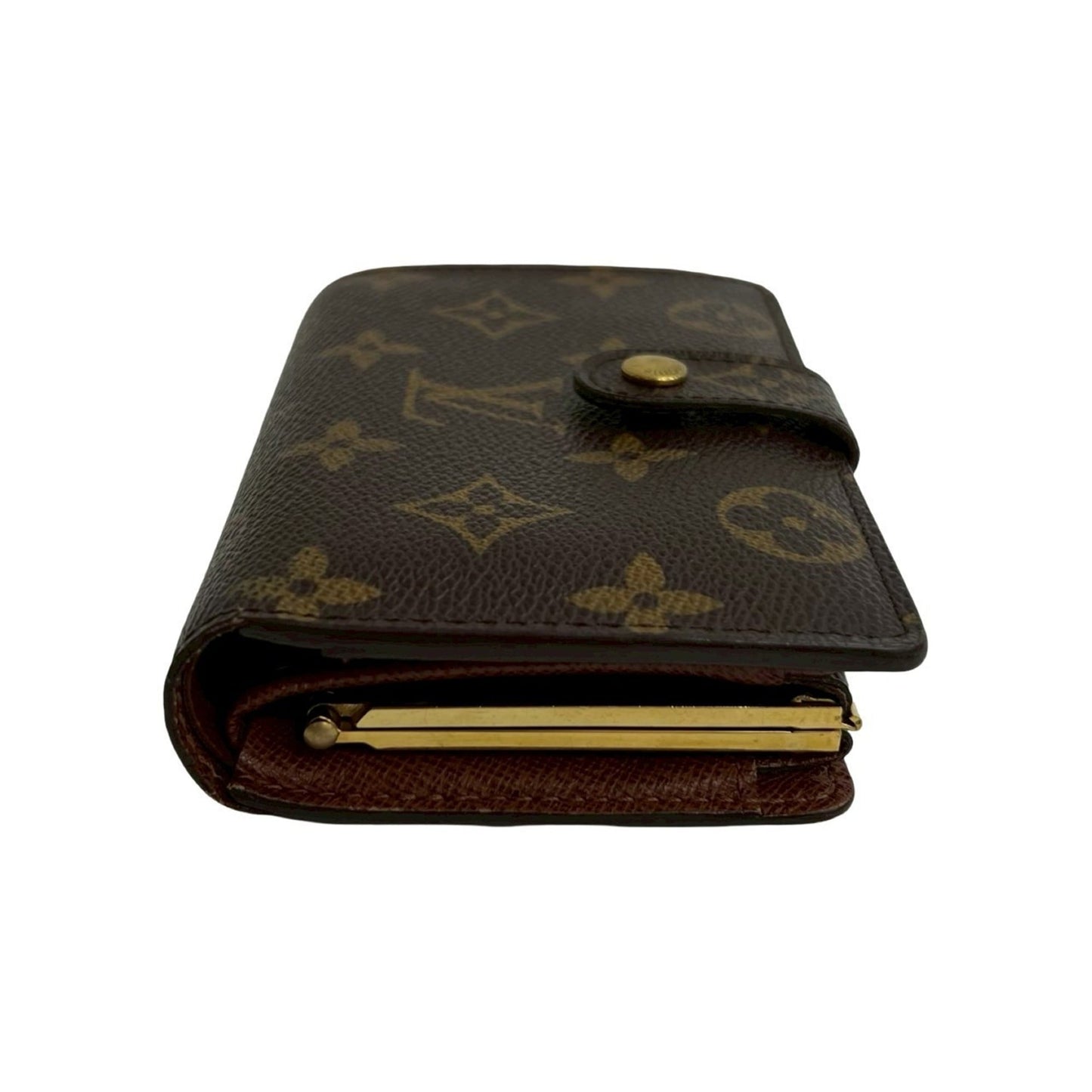 LOUIS VUITTON Louis Vuitton Portefeuille Viennois Monogram Leather Bi-fold Wallet with Clasp Closure, Brown, 34932