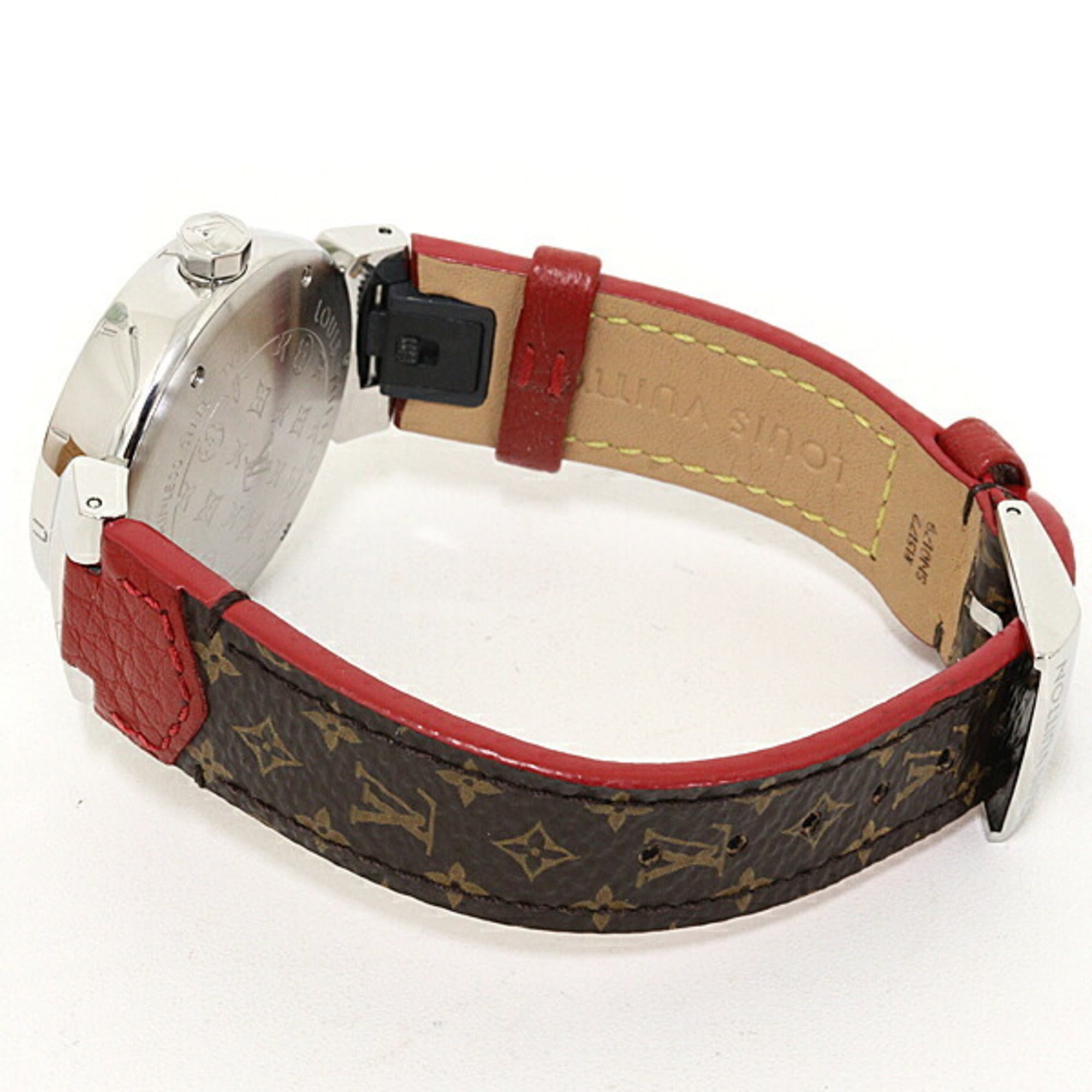Louis Vuitton women's watch, Tambour QA071, Monogram pattern, brown dial, quartz movement, recently refinished — Very Good