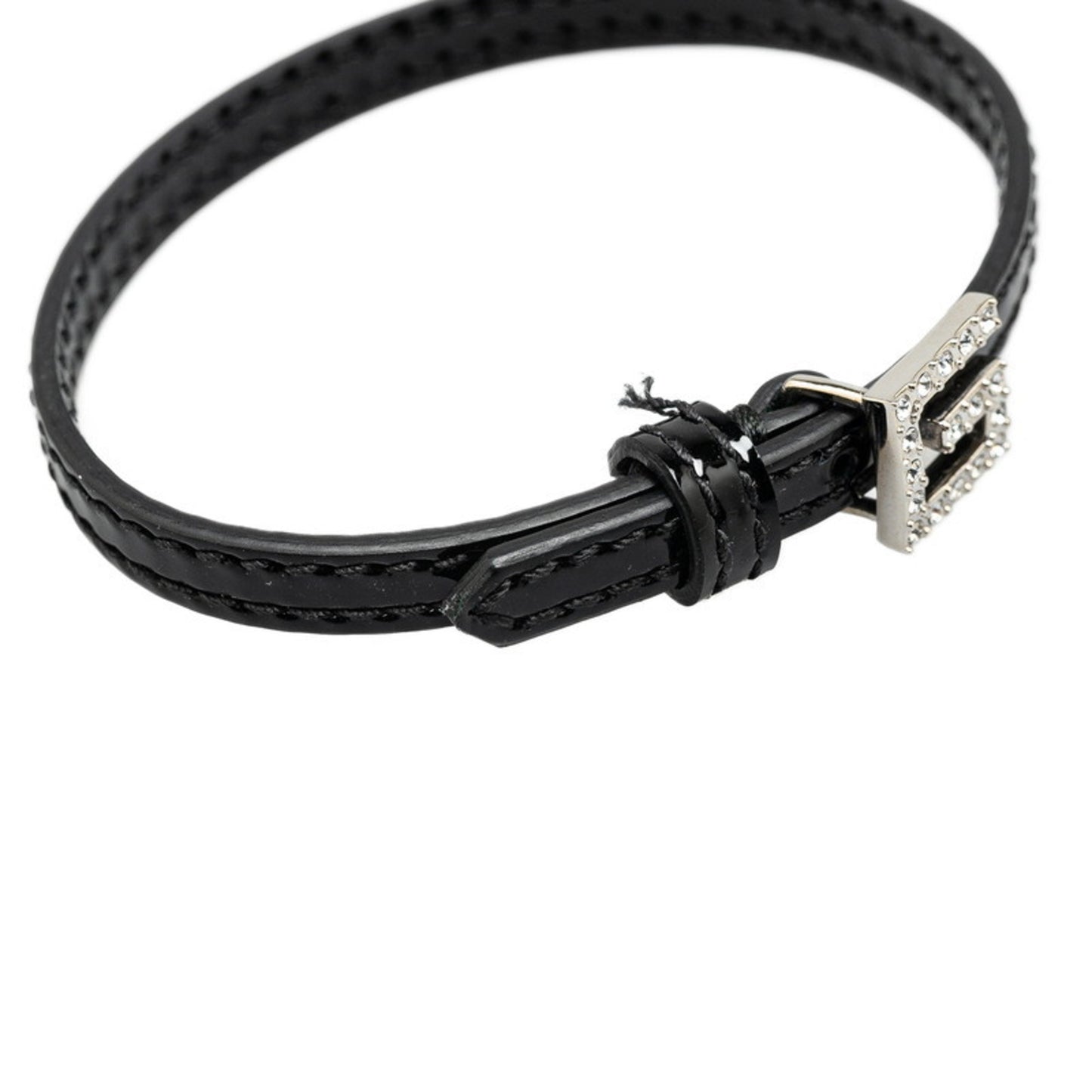 Gucci Square G Rhinestone Bracelet 623237 Black Leather Women's GUCCI