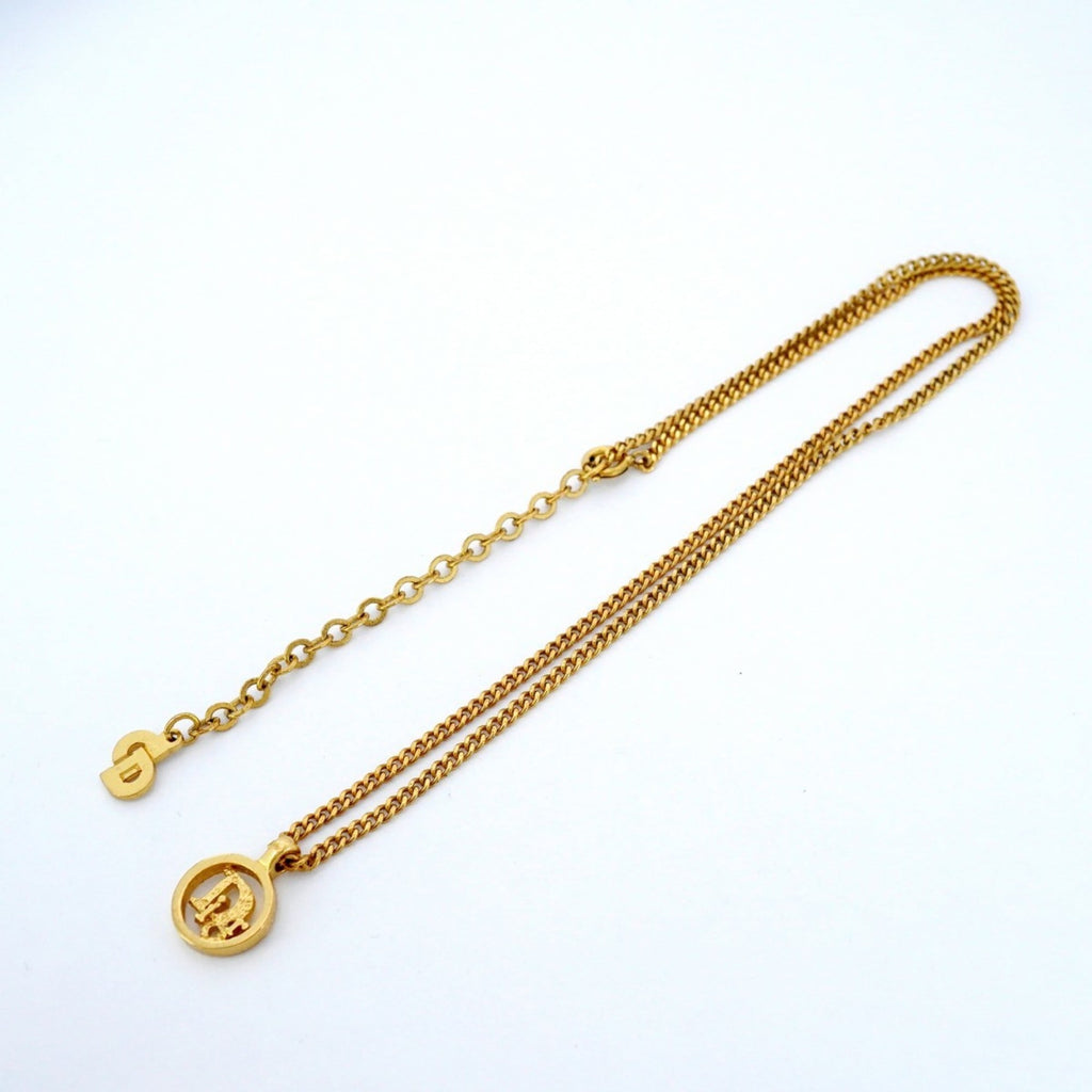 Christian Dior Necklace Circle GP Plated Gold for Women