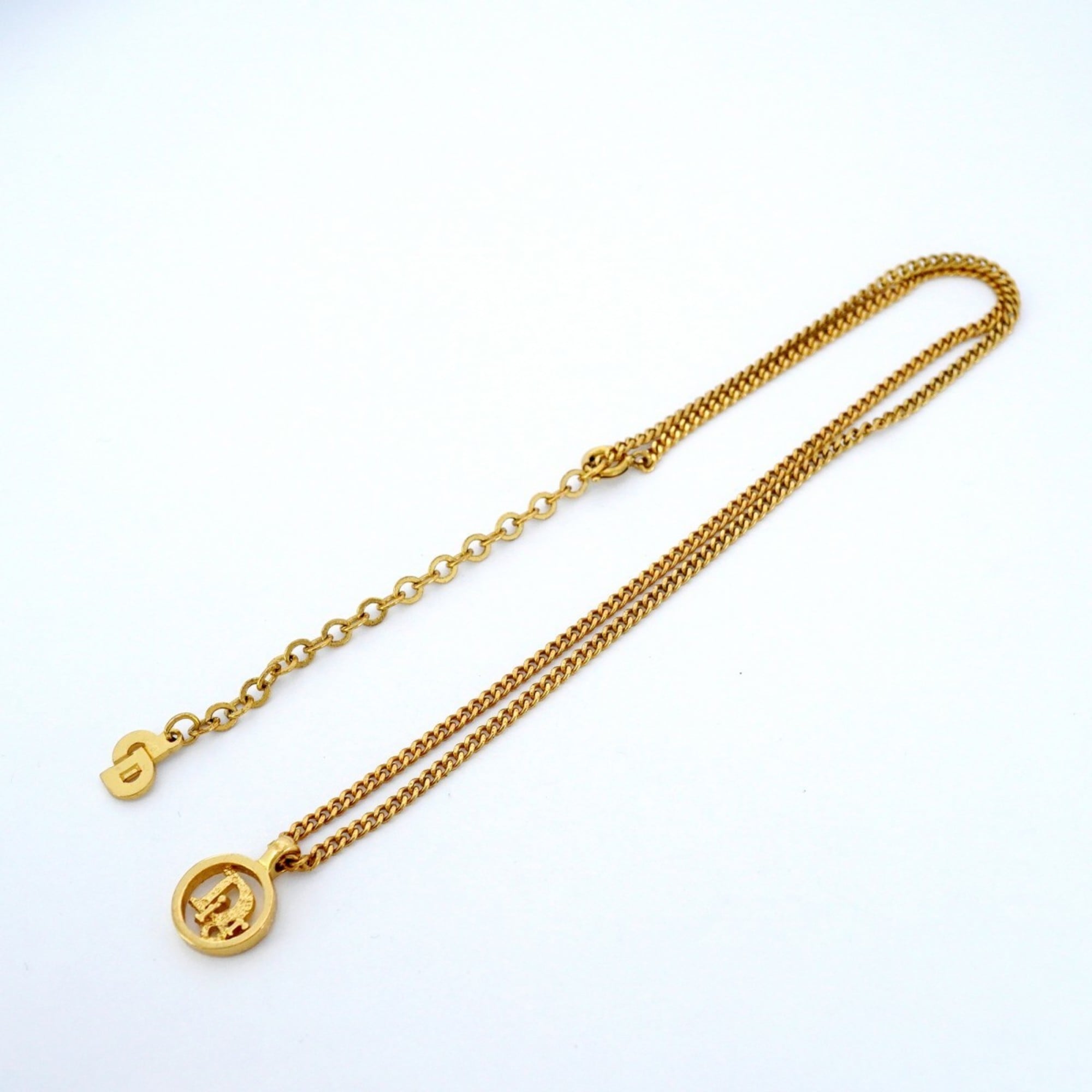 Christian Dior Necklace Circle GP Plated Gold for Women