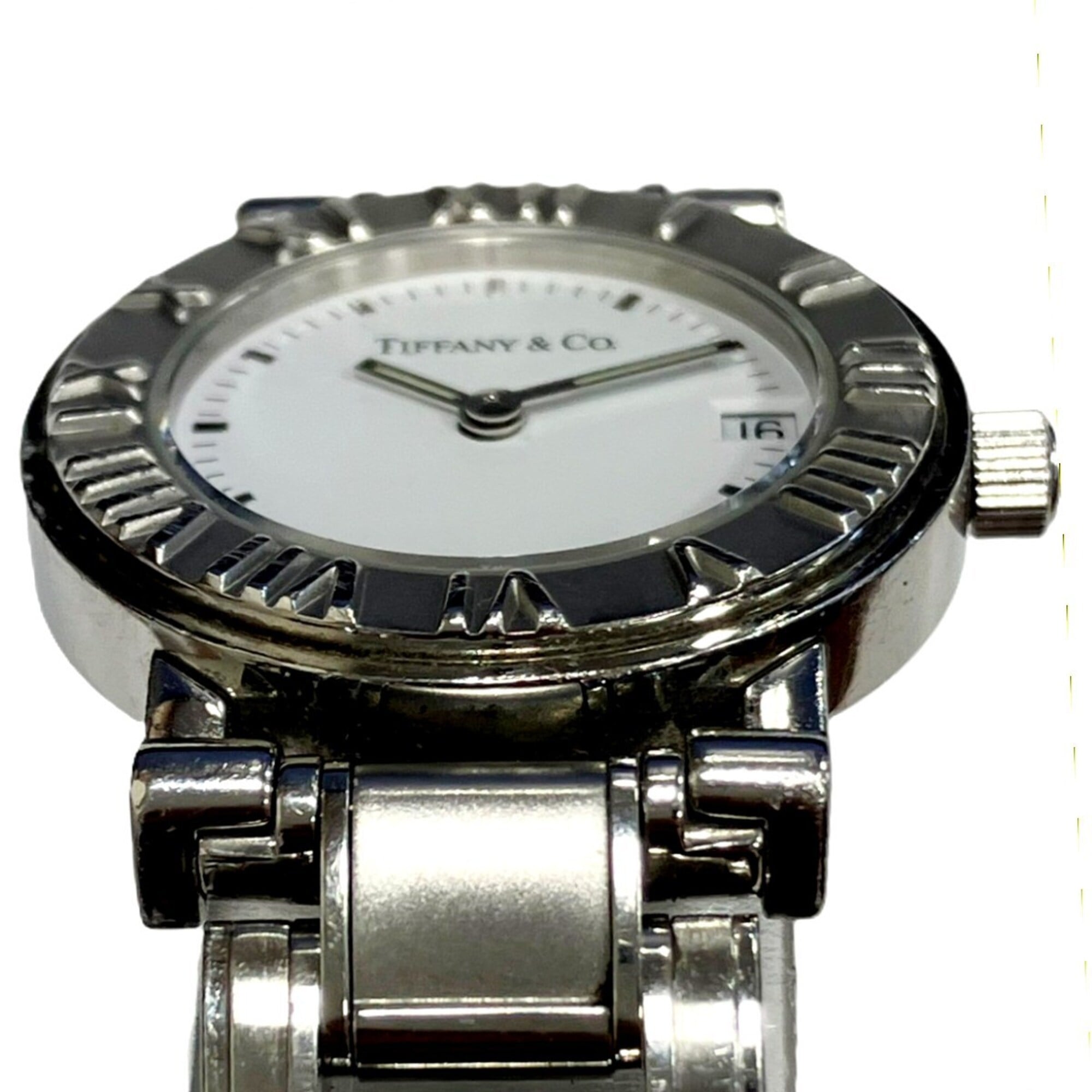 Tiffany & Co. Atlas watch, total weight 53.8g, stainless steel, quartz movement, white dial — Good