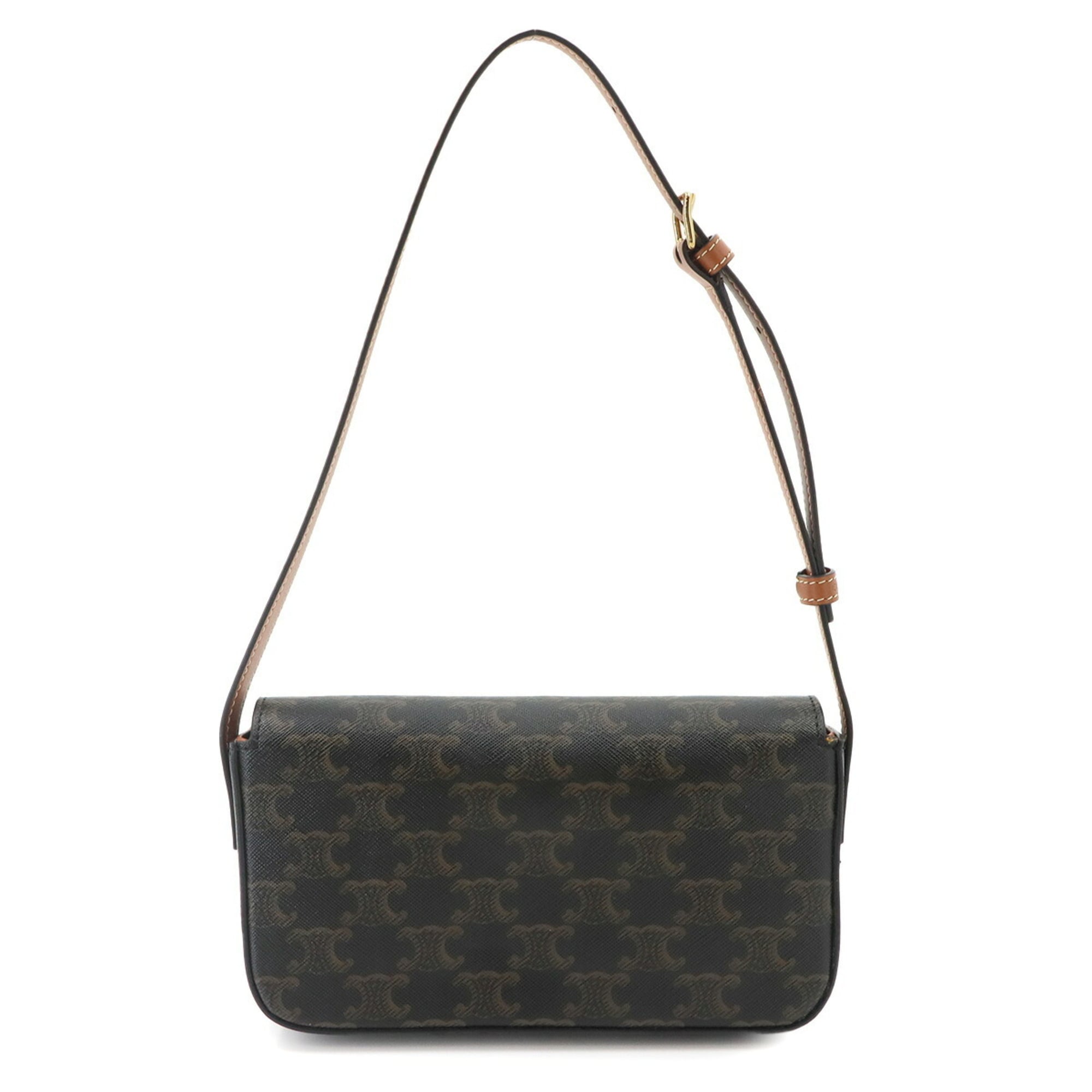 Celine Triomphe Claude Shoulder Handbag, Leather, Tan, Black, Brown, Gold Hardware, 194142 — Like New