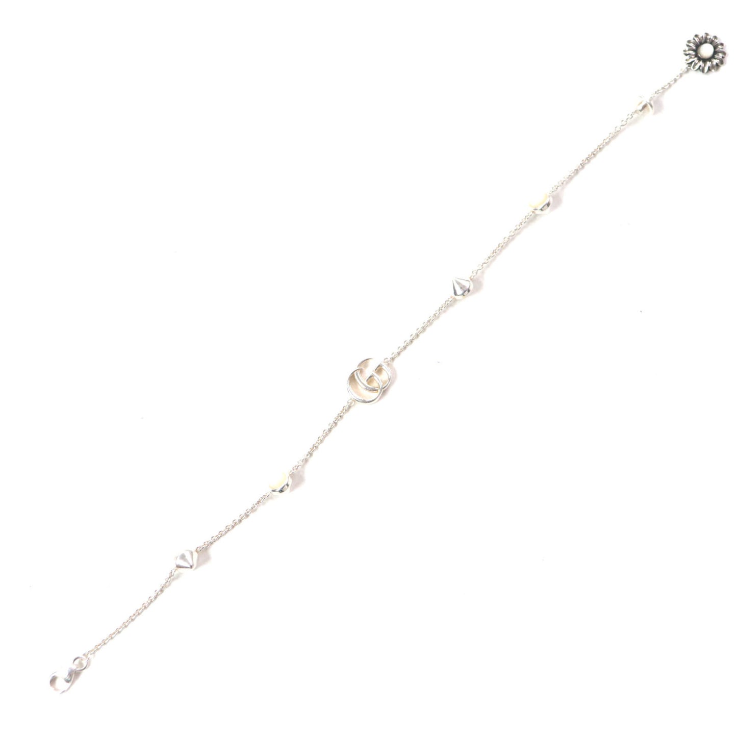 GUCCI 527393 Double G Mother-of-Pearl Flower Chain Bracelet, SV925 Silver, White, Size 17, Includes Dust Bag, Made in Italy, Weight 5.56g, Women's