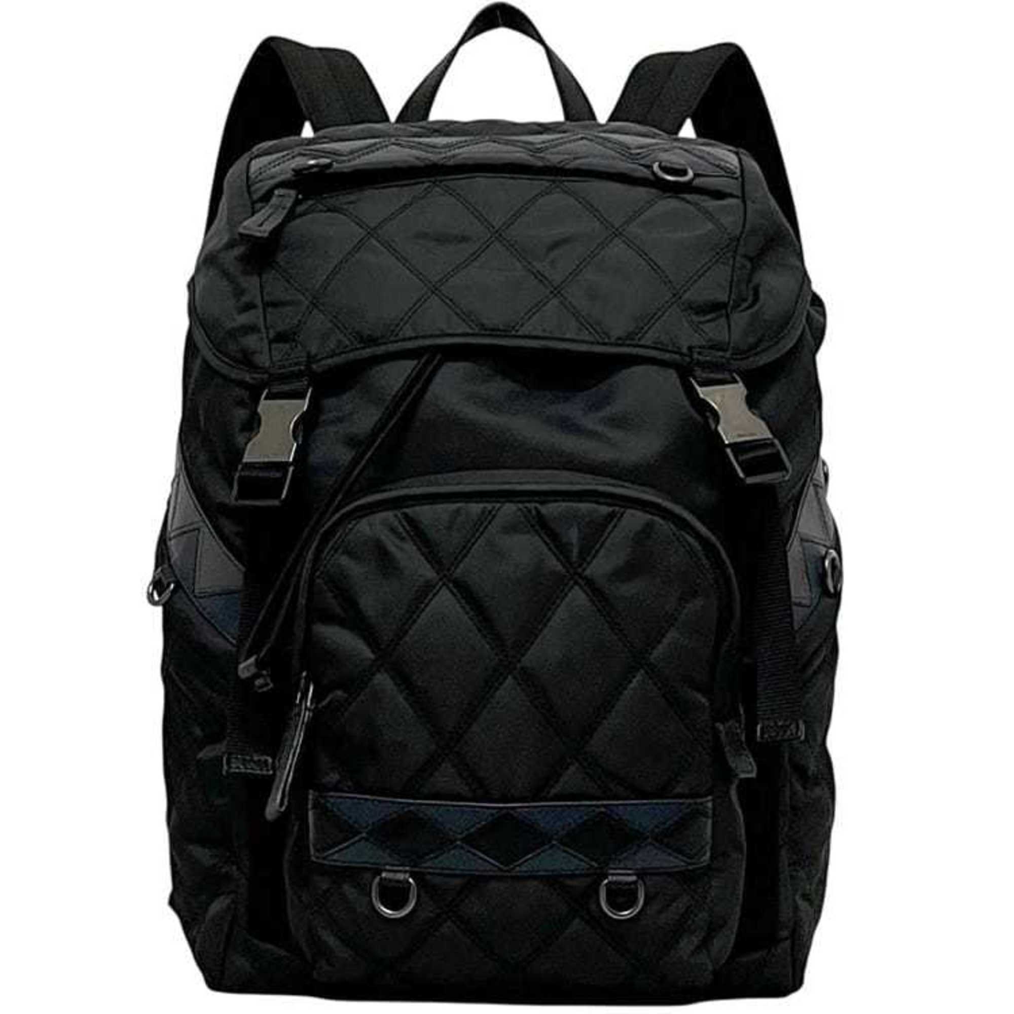 Prada Backpack ec-24859 Black NERO 2VZ135 Quilted Nylon Leather 165 PRADA Flap D-Ring Stitching Rucksack Men's Women's