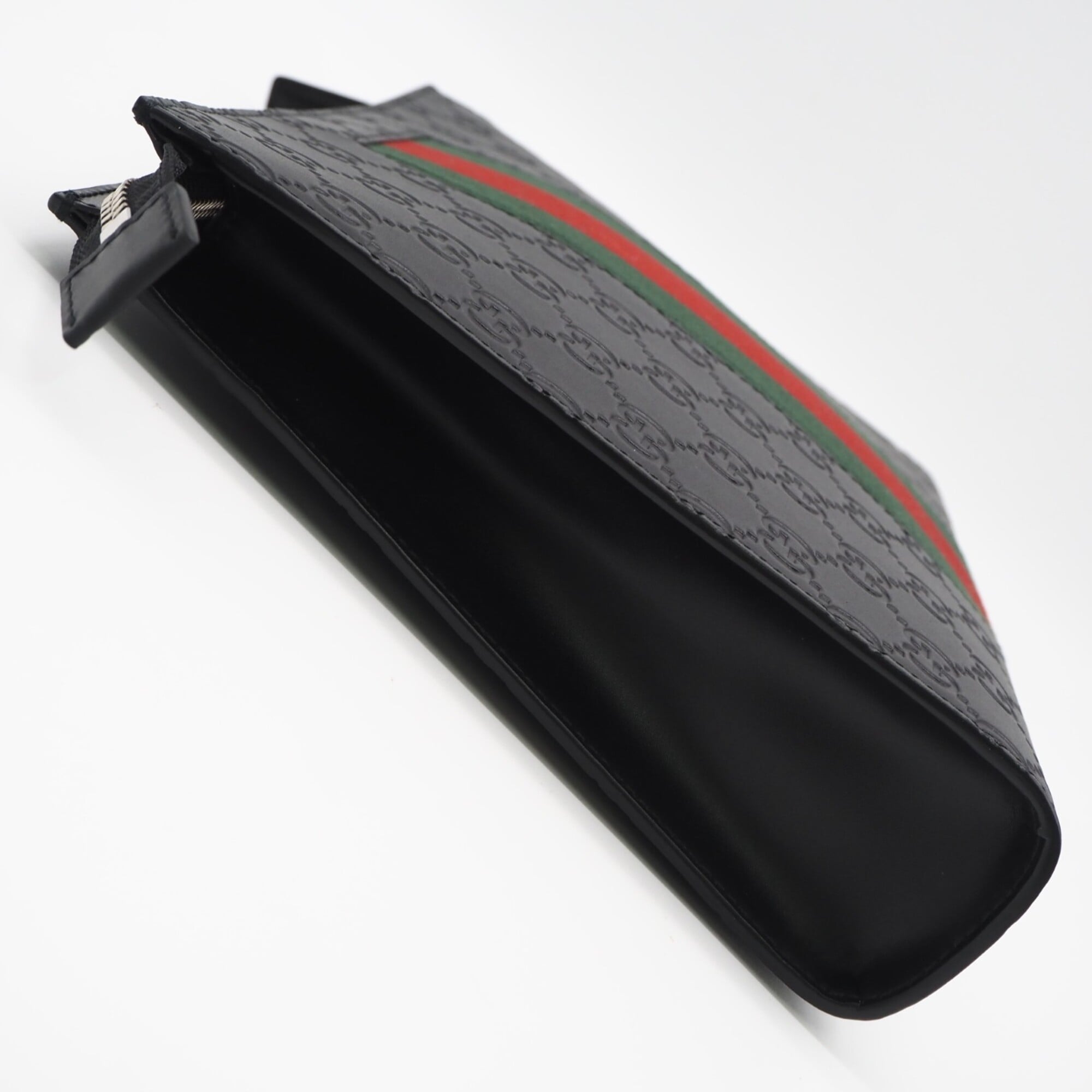 GUCCI GG Supreme Canvas Shima Sherry Line Clutch Bag 475316 Black Green Red Leather Men's — New - Store Return