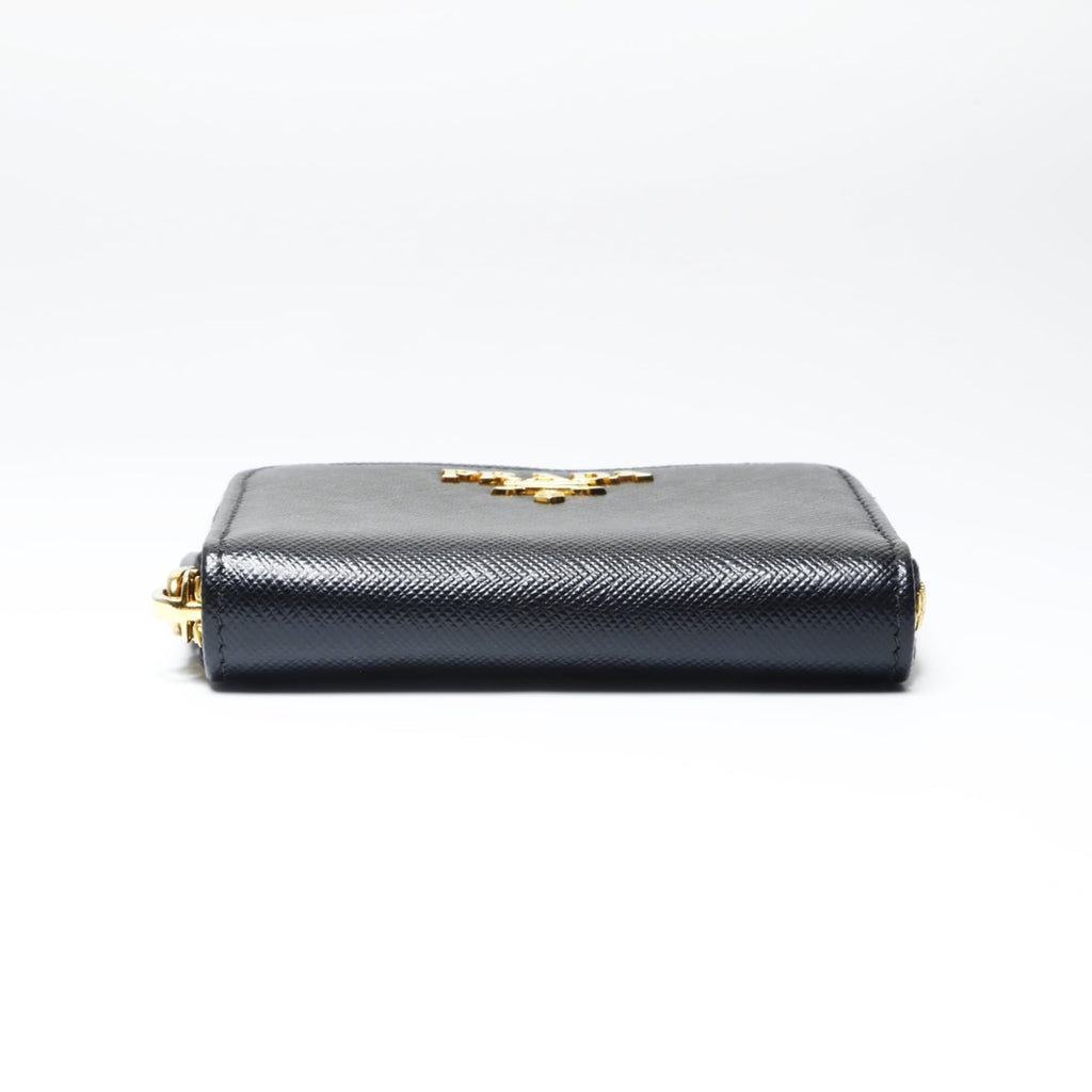 Prada Saffiano Leather Round Zip Wallet/Coin Case Compact Black